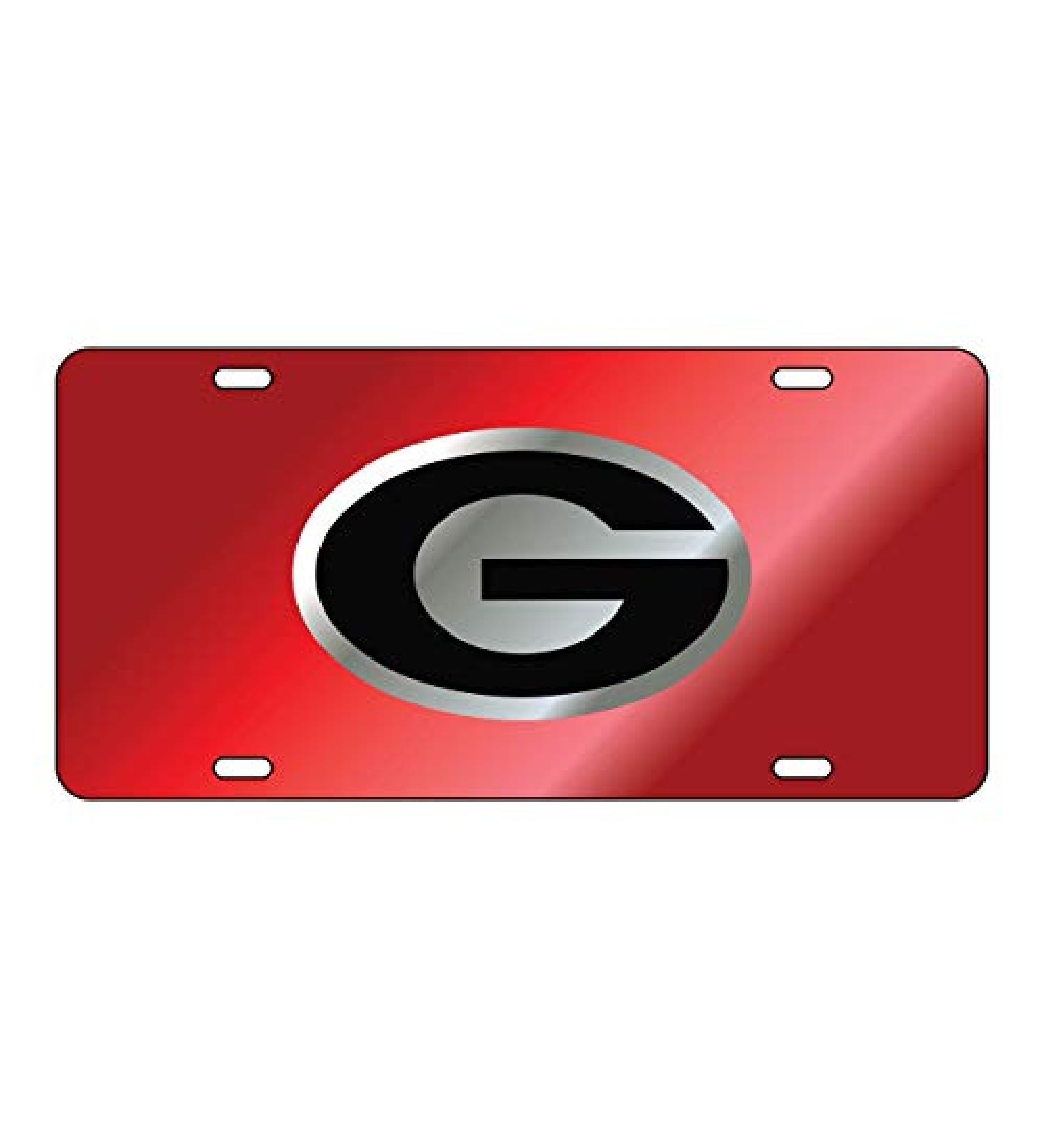 Sports Addiction Georgia Bulldogs Mirror Laser License Plate Tag Mirror Red background, Silver, Black - G logo