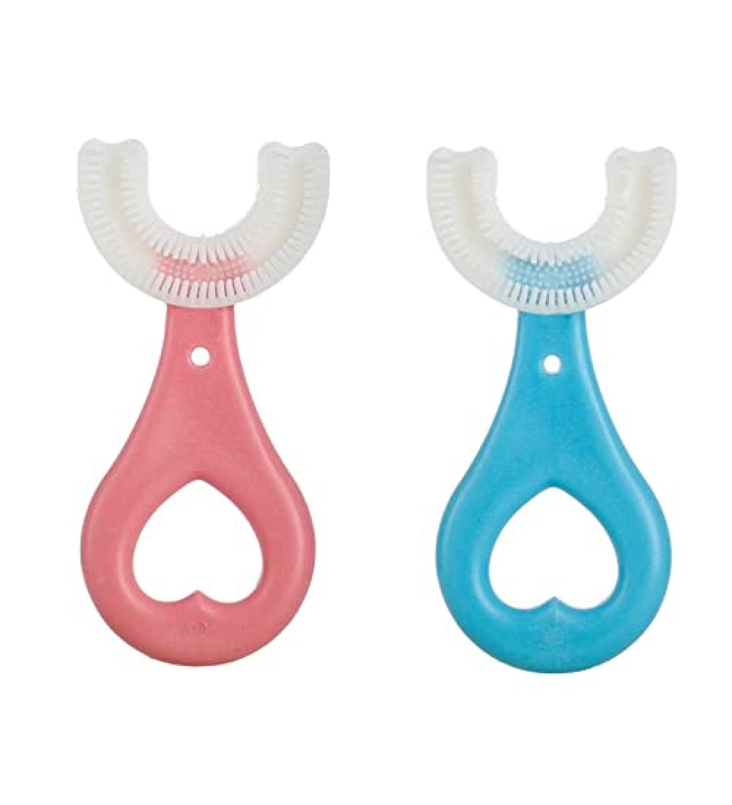 Diggone 2 Pack Kids U-Shaped Toothbrush for Toddlers and Children - Food Grade Silicone Brush Head - 360 Oral Teeth Cleaning Design - Ages 2-6 - Buy Online on GoSupps.com