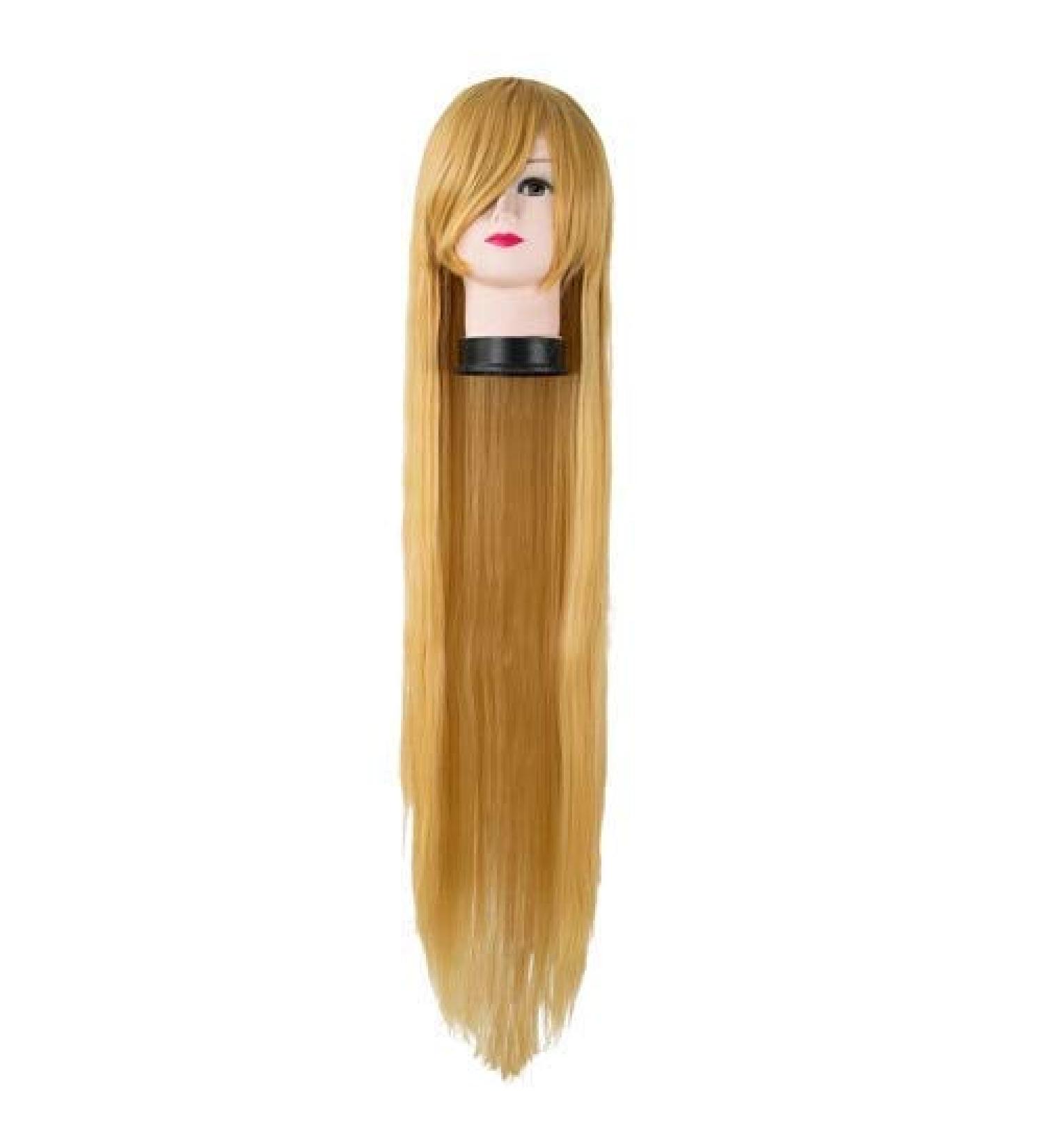 Lfmdjf Black Wig Synthetic Heat Resistant 100 cm/40 inches Straight Brown Blonde Burgundy Hair Costume Hairpiece 38inches Blue Muli Color