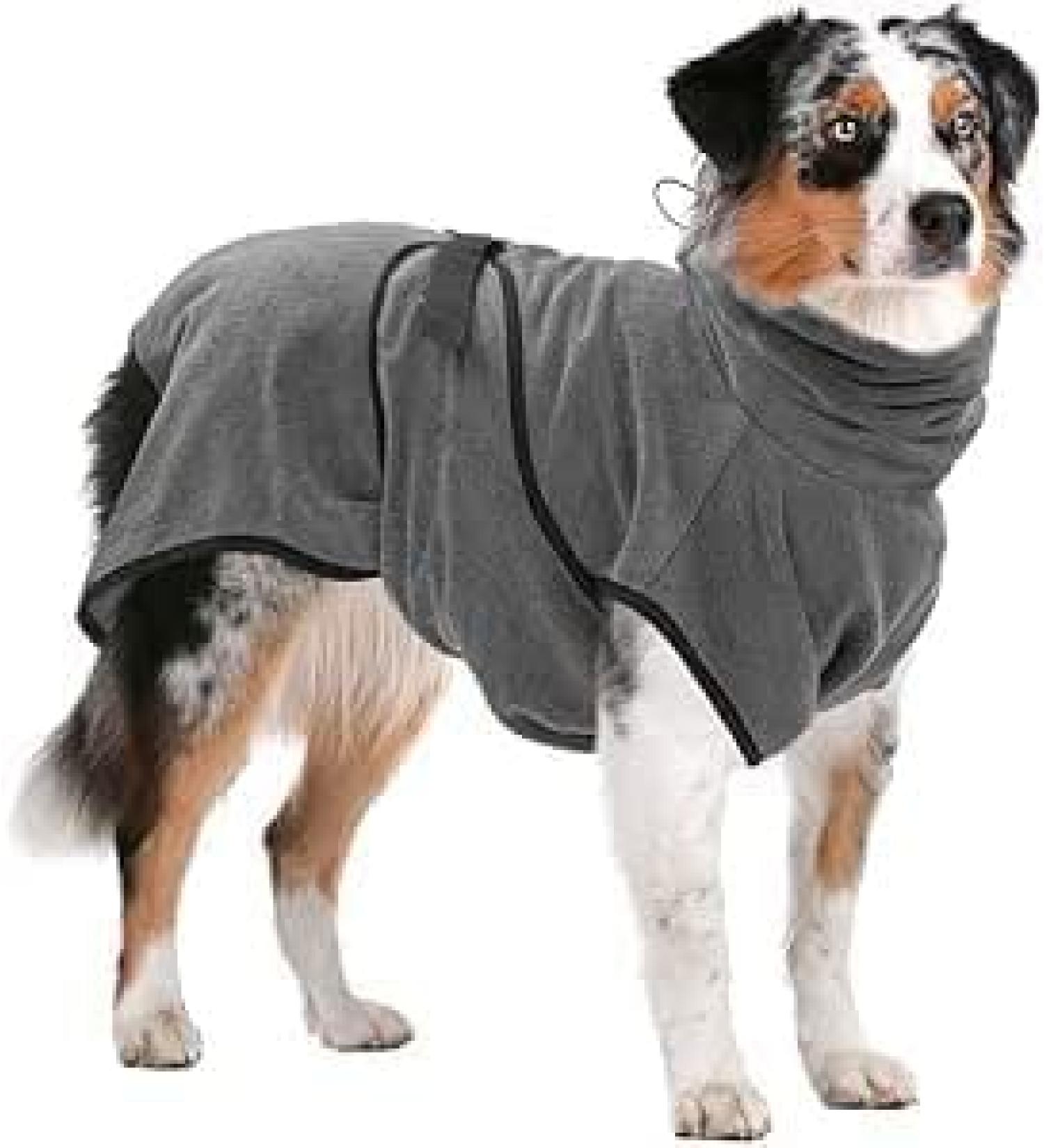 Royal Dry Bathrobe Dog - XL Microfiber Bathrobe for Dogs - Grey - Back Length 70-80 cm - Luxury Dog Apparel - Buy Online on GoSupps.com