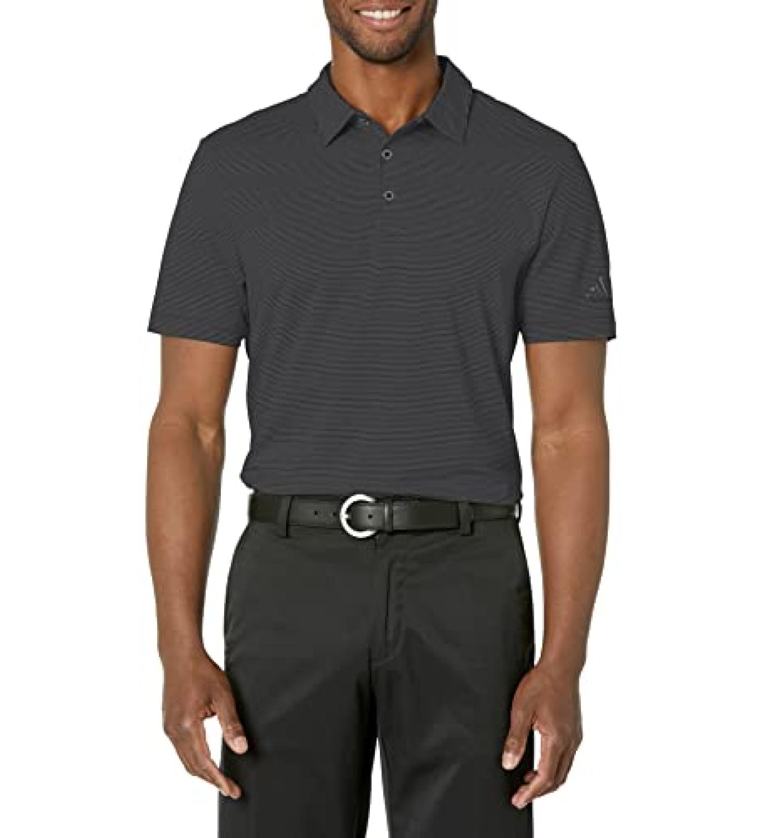 adidas Men's Ottoman Stripe Polo Shirt Black/Grey Six Large