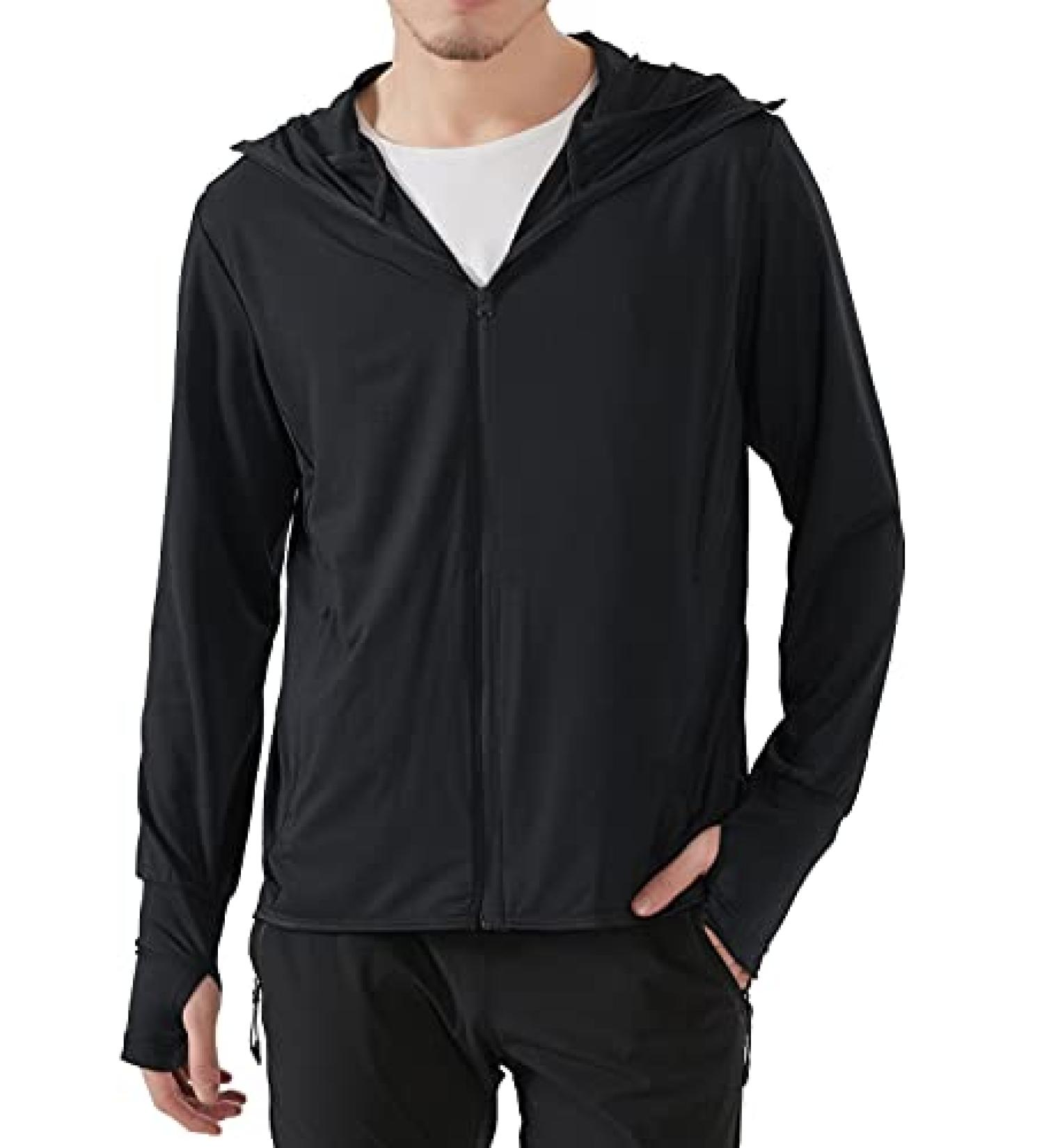Locachy Men's UPF 50+ Sun Protection Lightweight Full Zip Hoodie Jacket - Black, Medium - Buy Online on GoSupps.com
