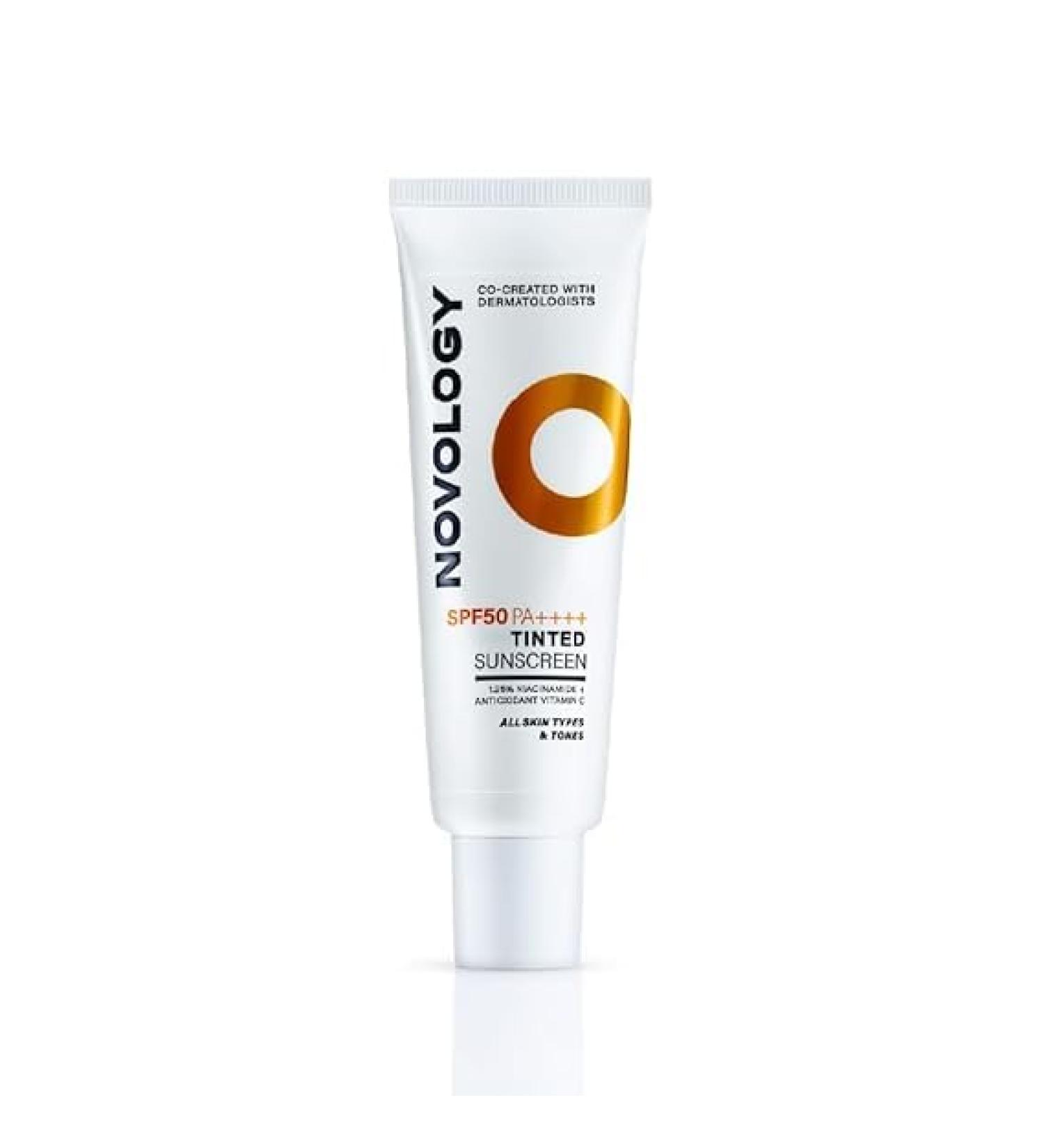 Novol.ogy SPF 50 PA++++ Tinted Sunscreen for Pigmentation Dark Spots and Acne Marks | Blends into Natural Finish | For All Skin Types | 50 g - Buy Online on GoSupps.com