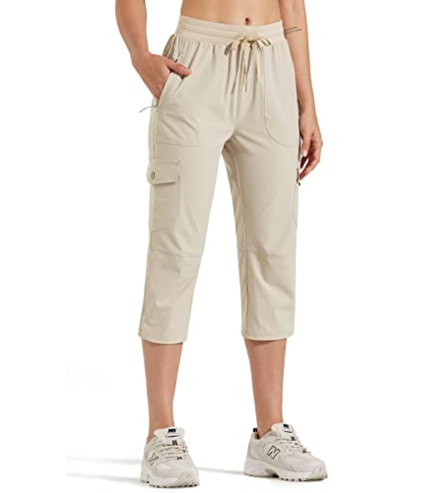 Libin Women's Lightweight Quick Dry Cargo Joggers Capris - Khaki X-Large | Ideal for Hiking, Travel & Outdoor Activities - Buy Online on GoSupps.com