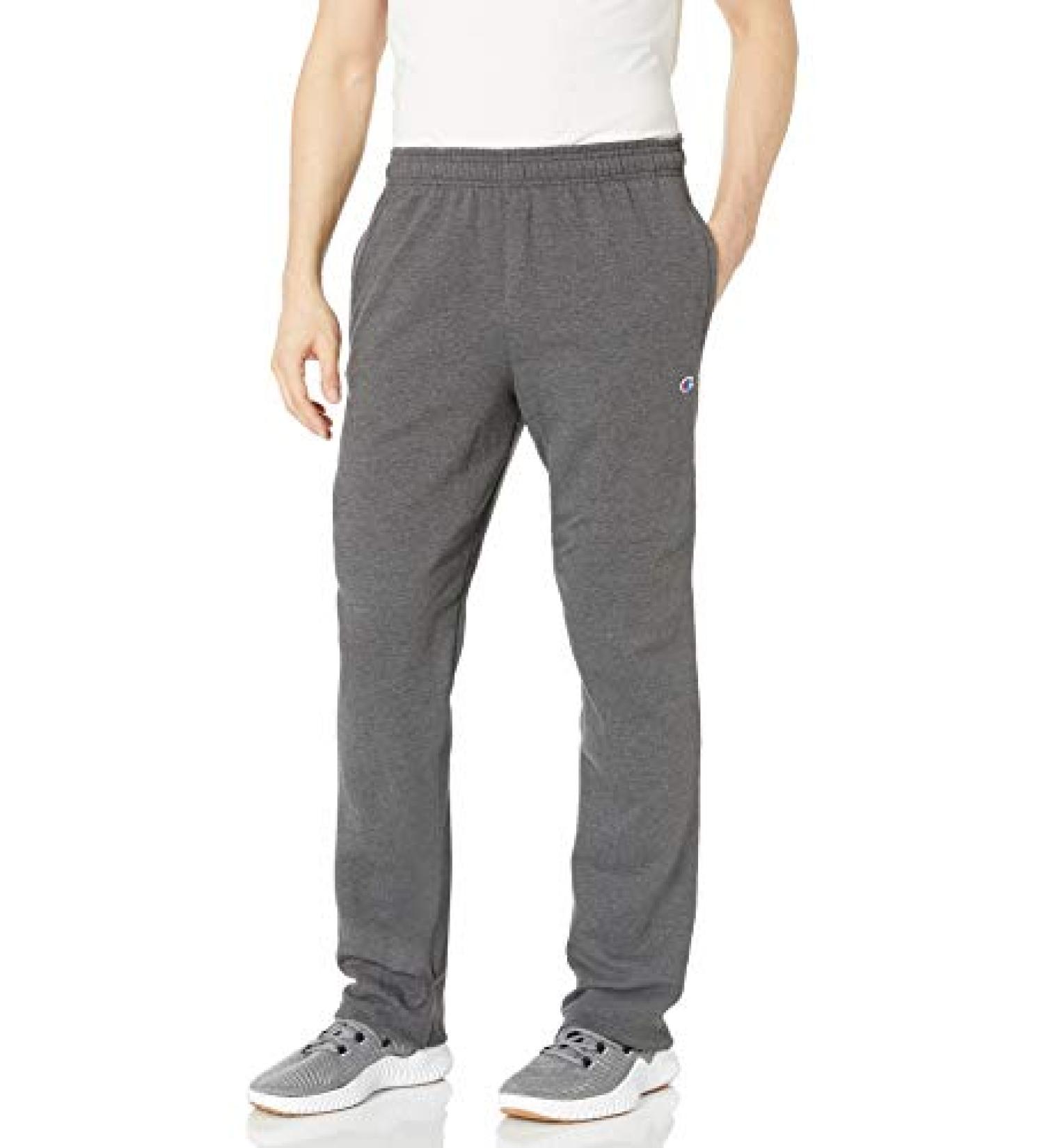 Champion Men's Powerblend Fleece Sweatpants | Open Bottom | Granite Heather | C Patch Logo | Regular & Big & Tall Sizes - Buy Online on GoSupps.com