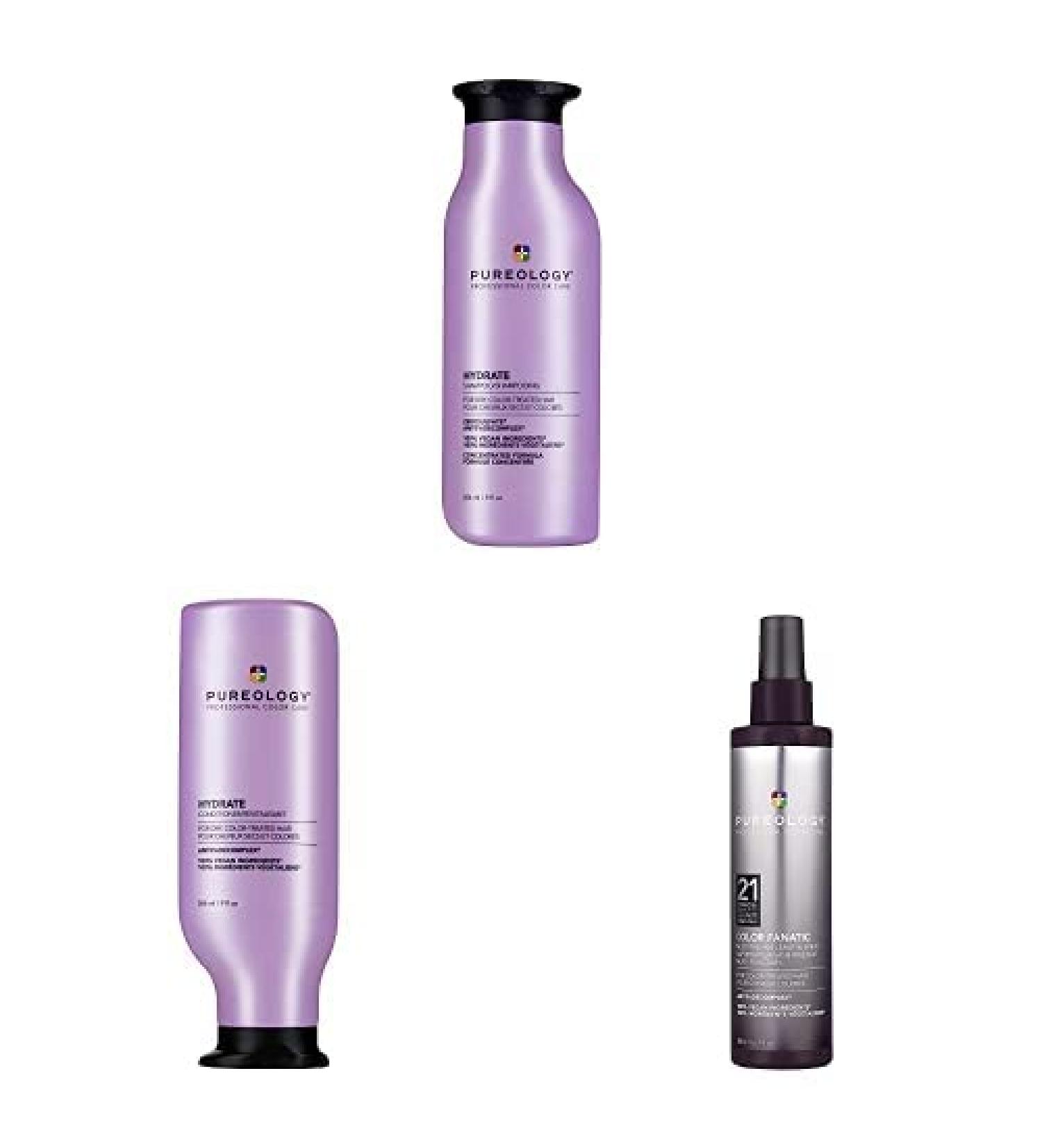 Pureology Hydrate Nourishing Shampoo with Hydrate Moisturizing Conditioner and Colour Fanatic Leave-in Conditioner Hair Treatment Detangling Spray