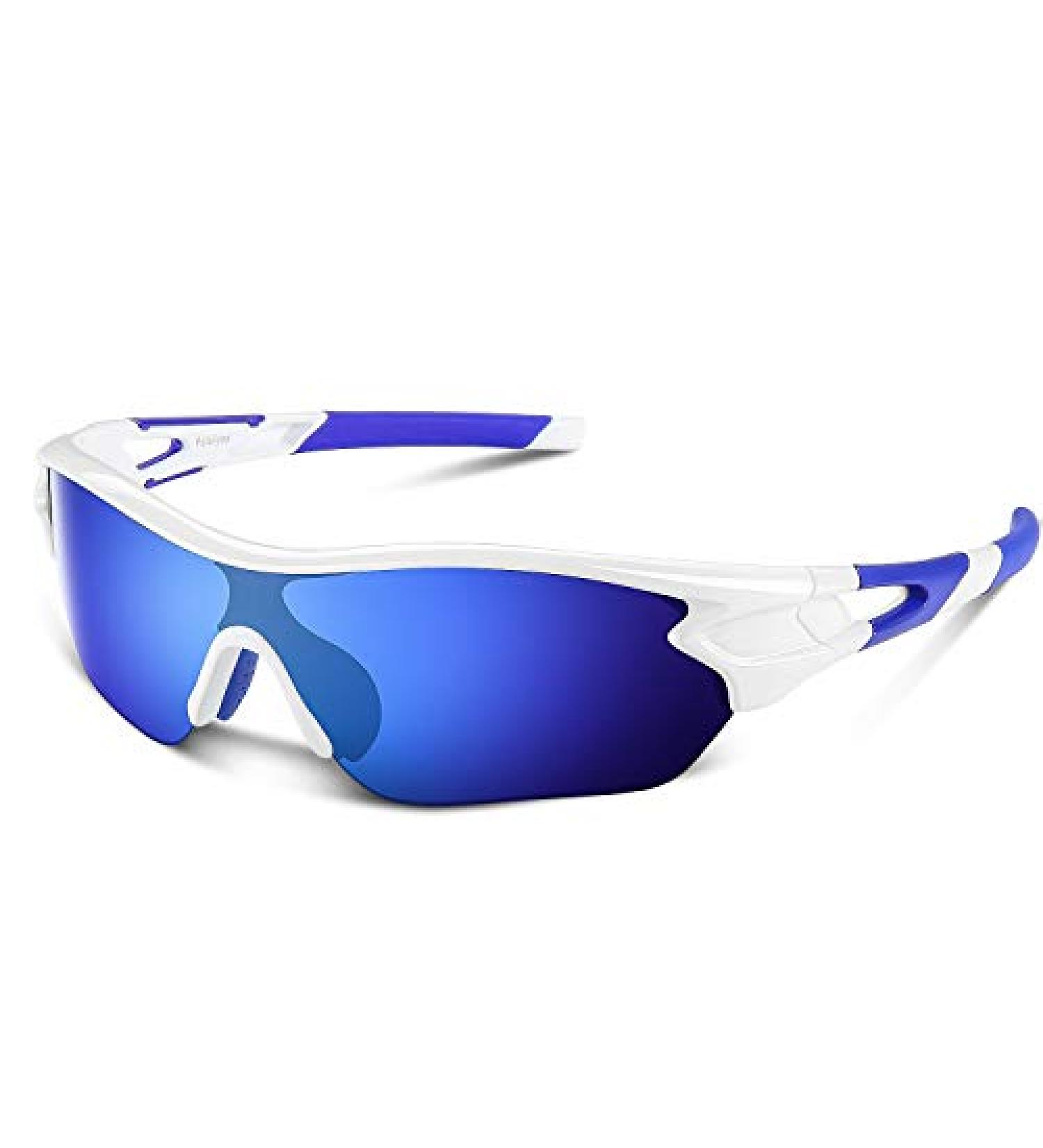 Polarized Sports Sunglasses - Bea CooL TAC Glasses for Baseball, Cycling, Running - White Blue - Buy Online on GoSupps.com