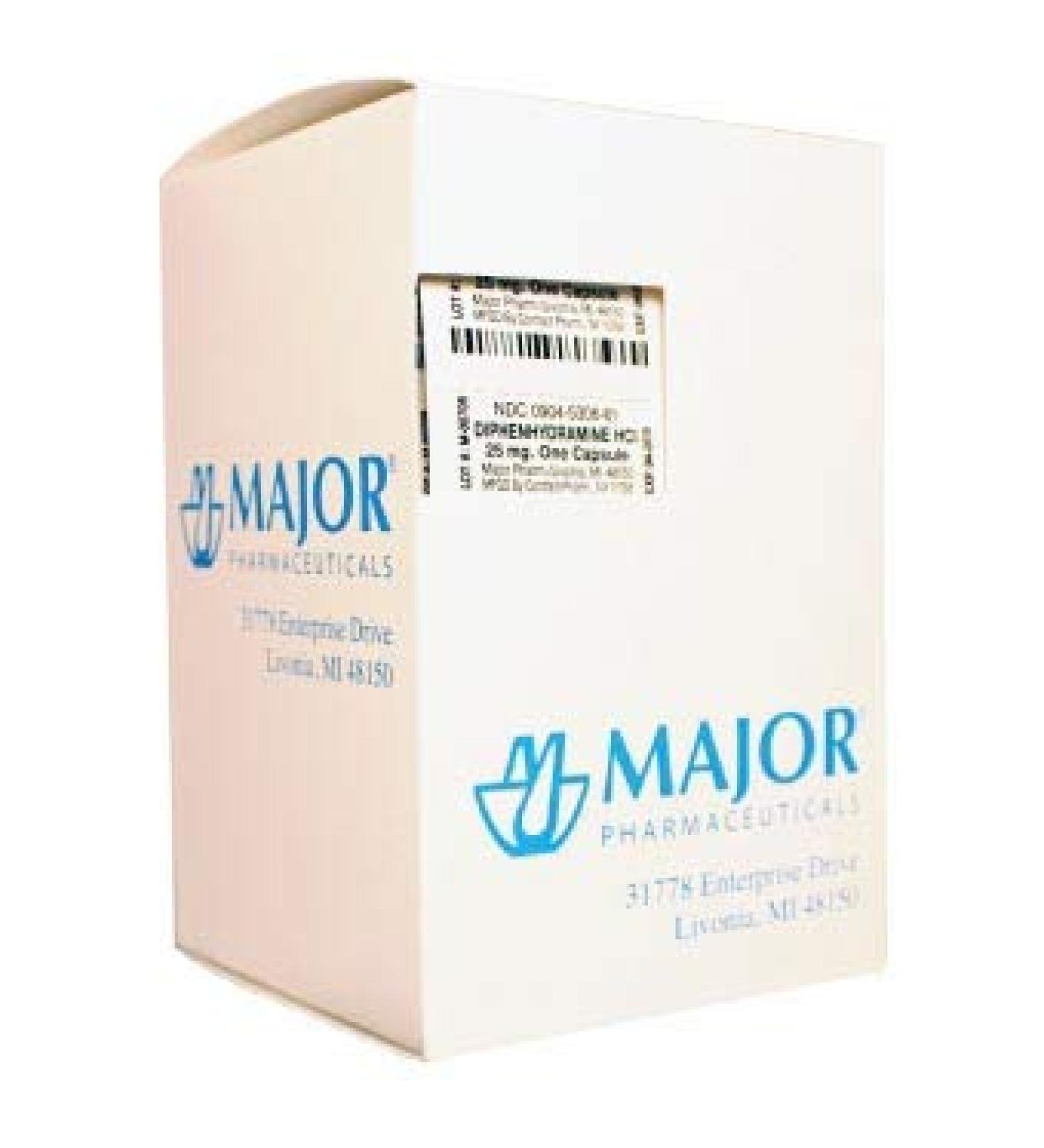 Major Pharmaceuticals 249326 Benadryl Diphenhydramine Hcl Antihistamine Capsule 25 mg 10x10 UD Capsule