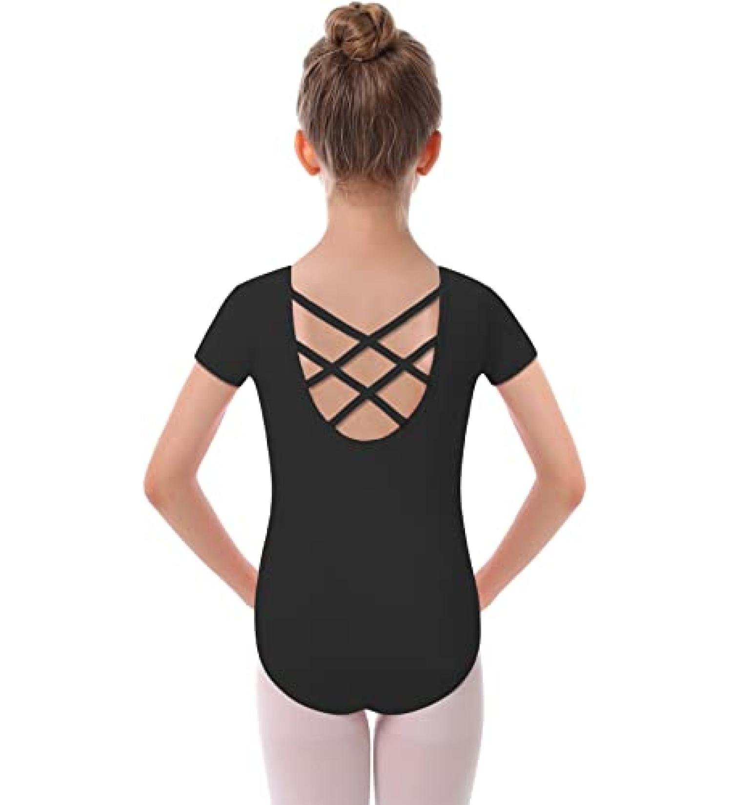 MdnMd Toddler Girls Leotard - Black Short Sleeve Back Hollow | Size 4-5T - Buy Online on GoSupps.com