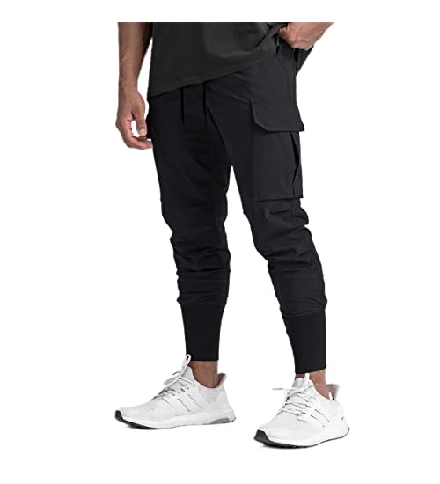 GINTPK Men's Slim High Rib Cargo Jogger Tapered Pants - Medium Black | Trendy and Comfortable Stylish Bottoms - Buy Online on GoSupps.com