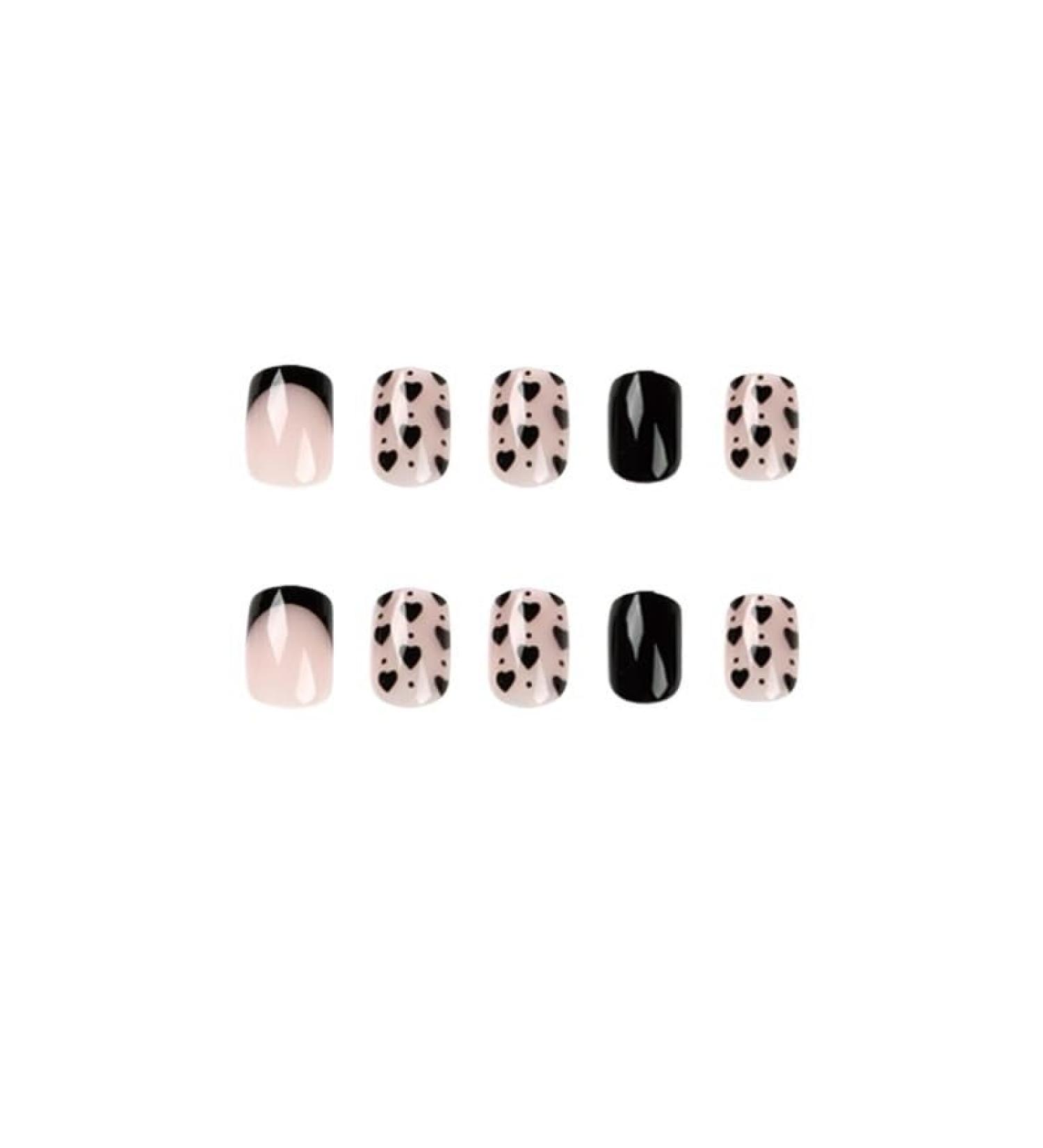 Wearing French style black border small heart patch nails fake nails fake nails Jp1835