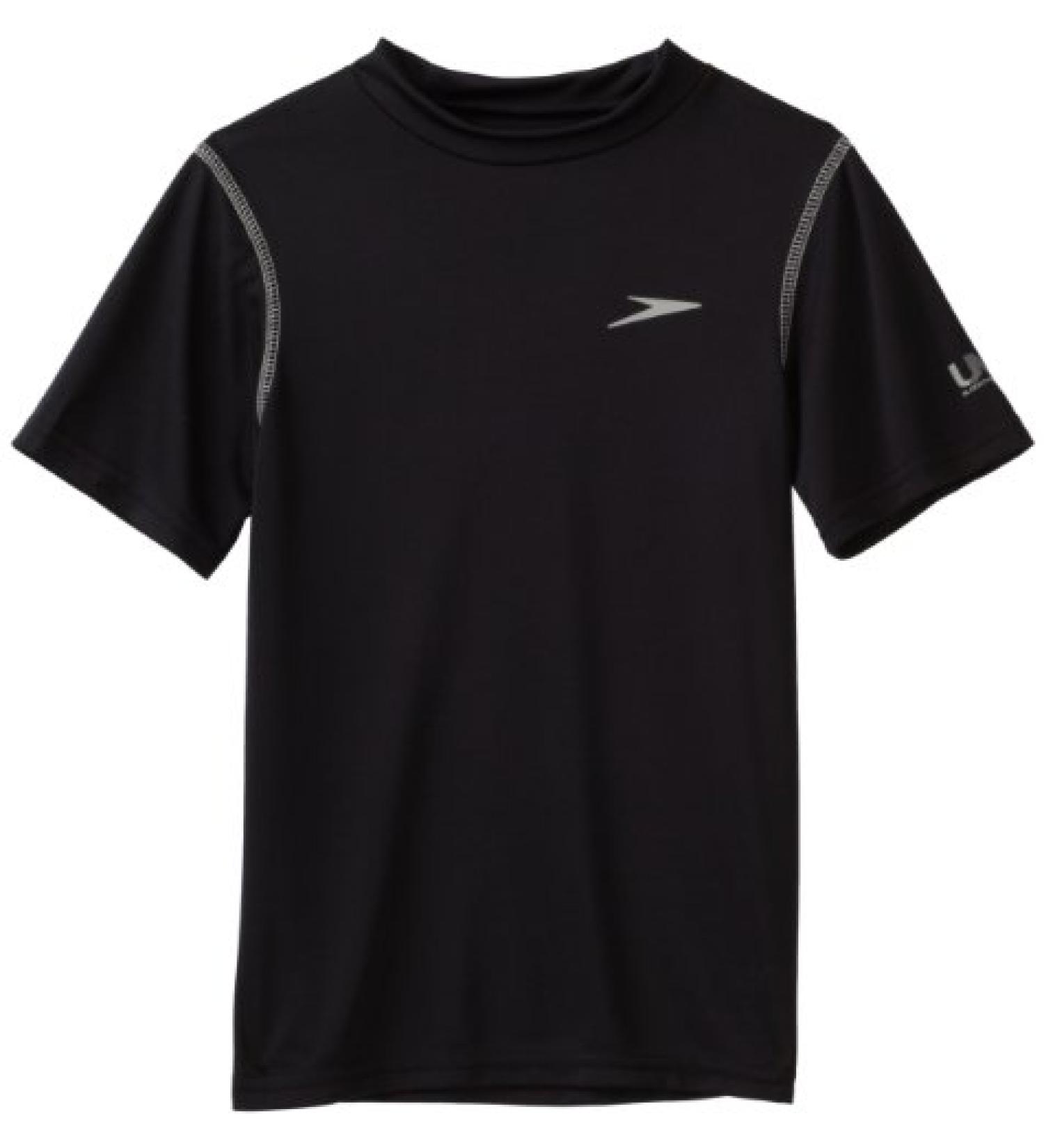 Speedo Big Boys' Short Sleeve Swim Rashguard Tee SM - 7/8 Black