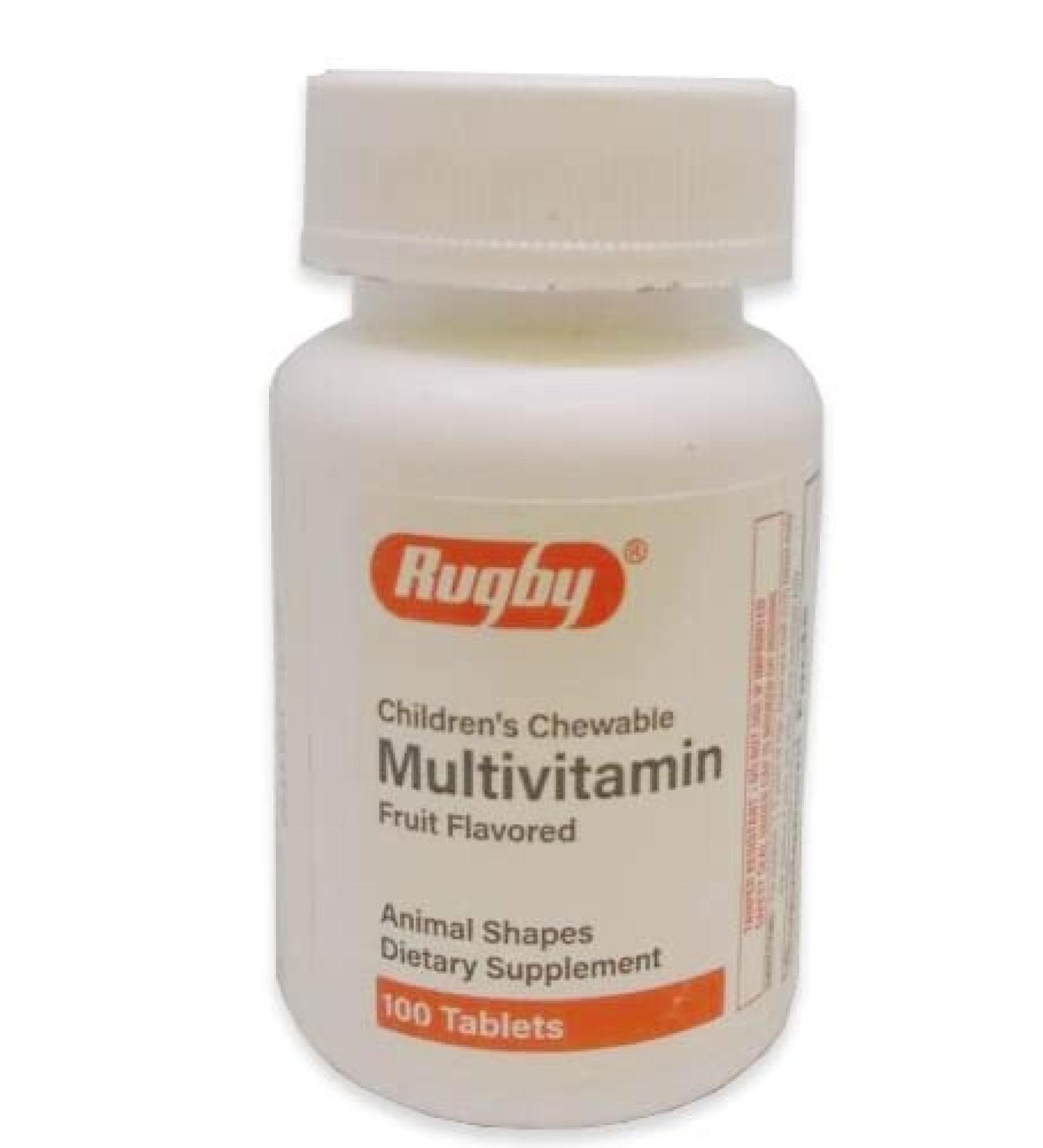 Rugby Children's Chewable Multivitamin Supplement in Animal Shapes 100 Tablets