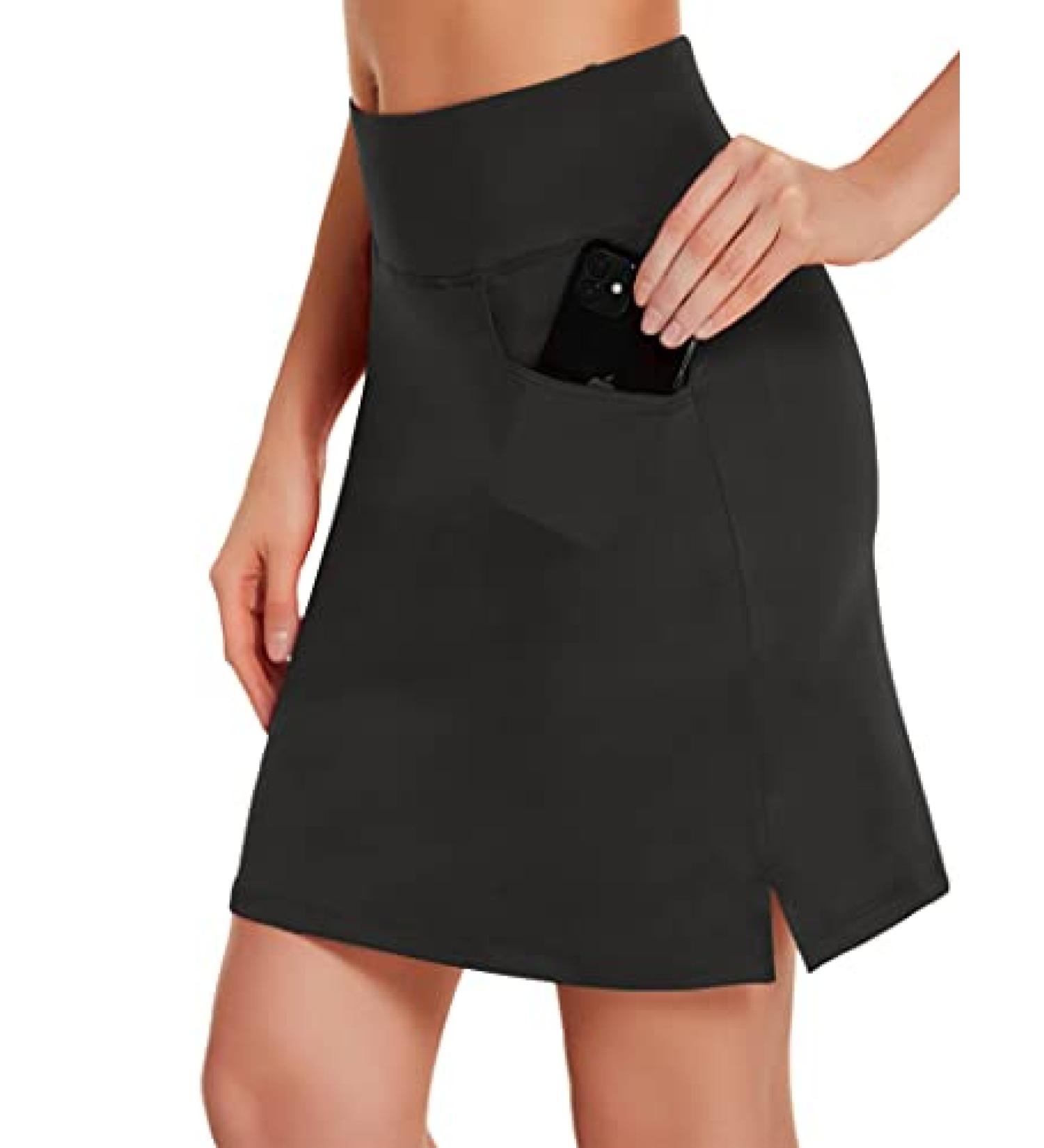 COOrun Women's Athletic Skorts with Pockets - Knee Length Skirt for Golf, Tennis & Workouts | XS-3XL | Black - Buy Online on GoSupps.com