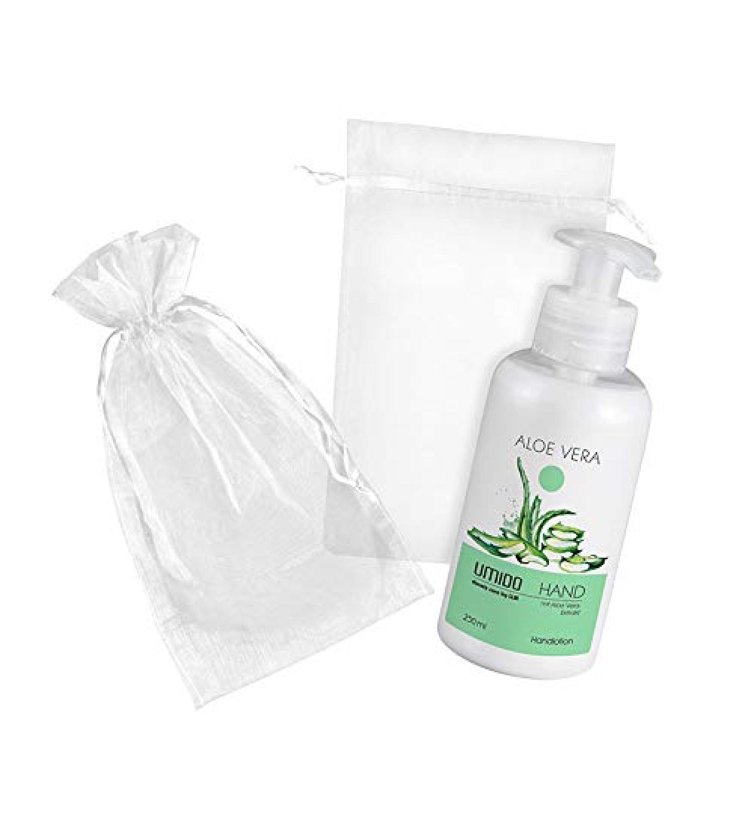 Umido Beautyet |1x hand lotion 250 ml aloe vera in the donor |1x organza bags |Hand cream |Care cream |Lotion |Skin care (6-cycling) (7-WHT)
