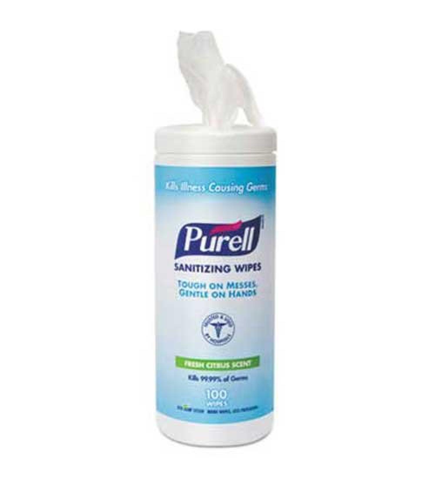 PURELL Premoistened Hand Sanitizing Wipes 5.78 inch x 7 inch 100/Canister 12 Canisters/CT12