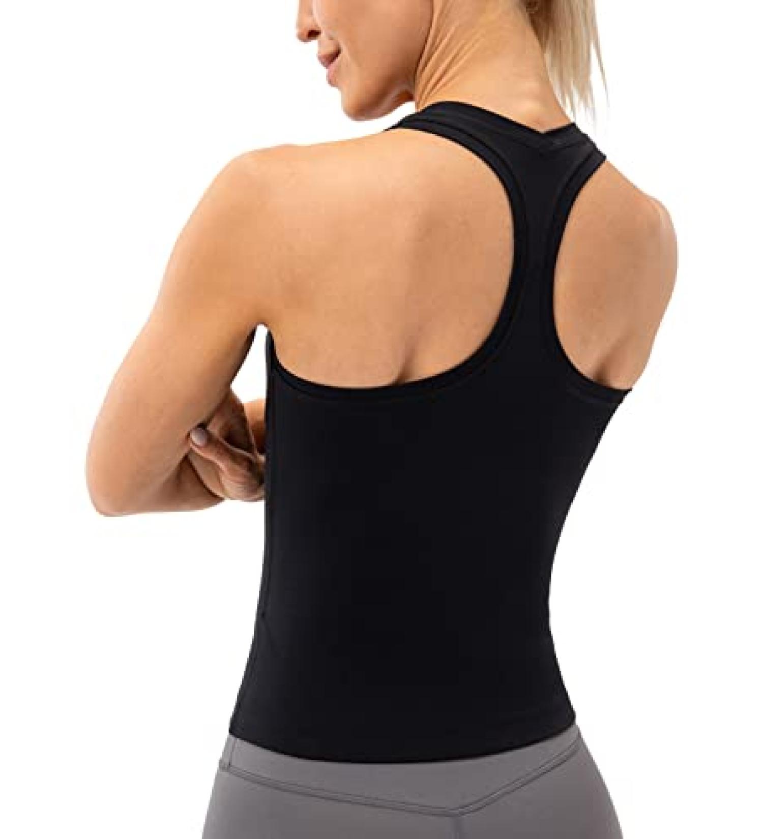 Ukaste Women's Studio Essential Racerback Tank Top - Black - Waist Length - Yoga Performance Workout Top - Buy Online on GoSupps.com