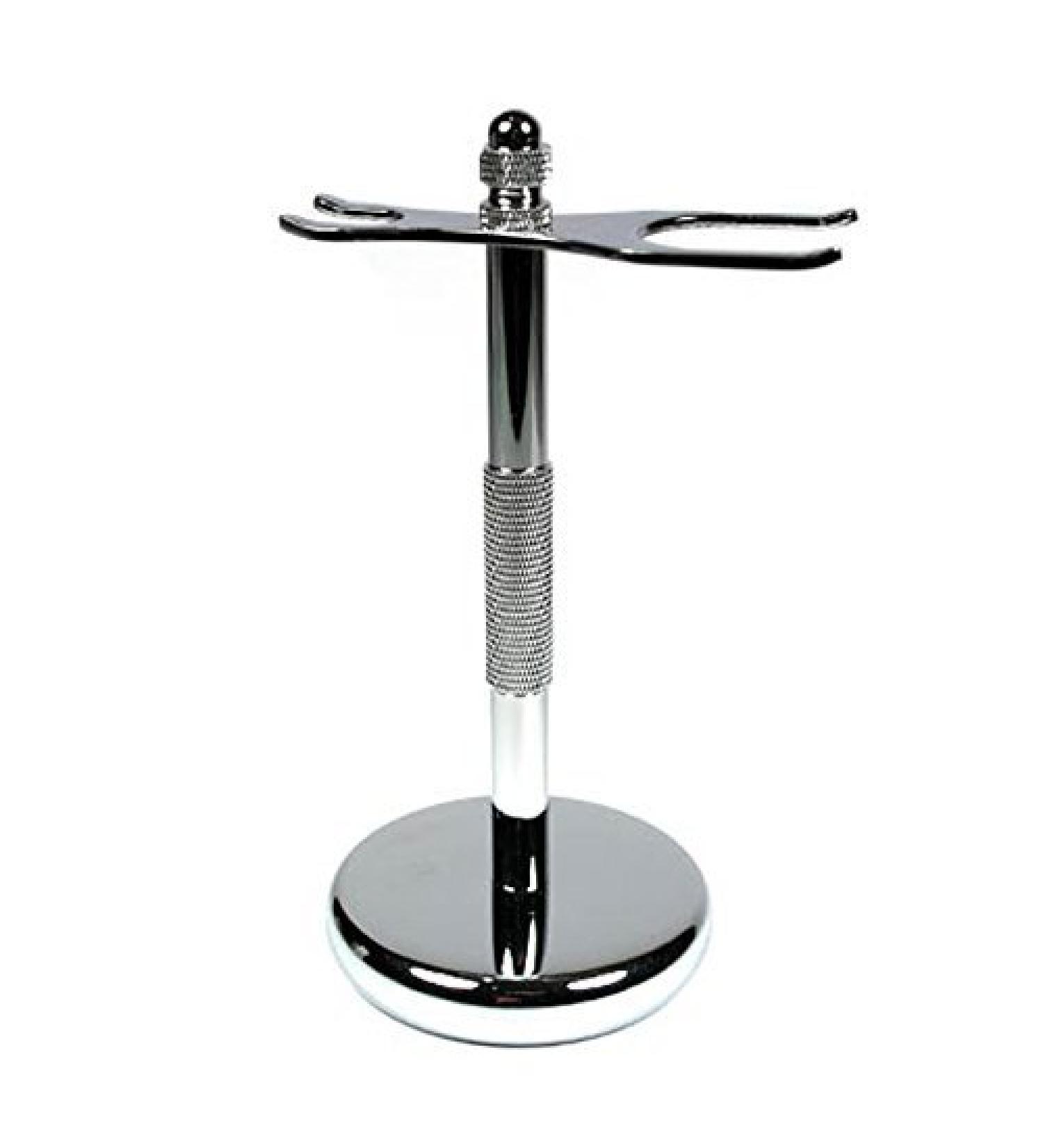 shaving stand for brushes and safety razors with decorative knurling