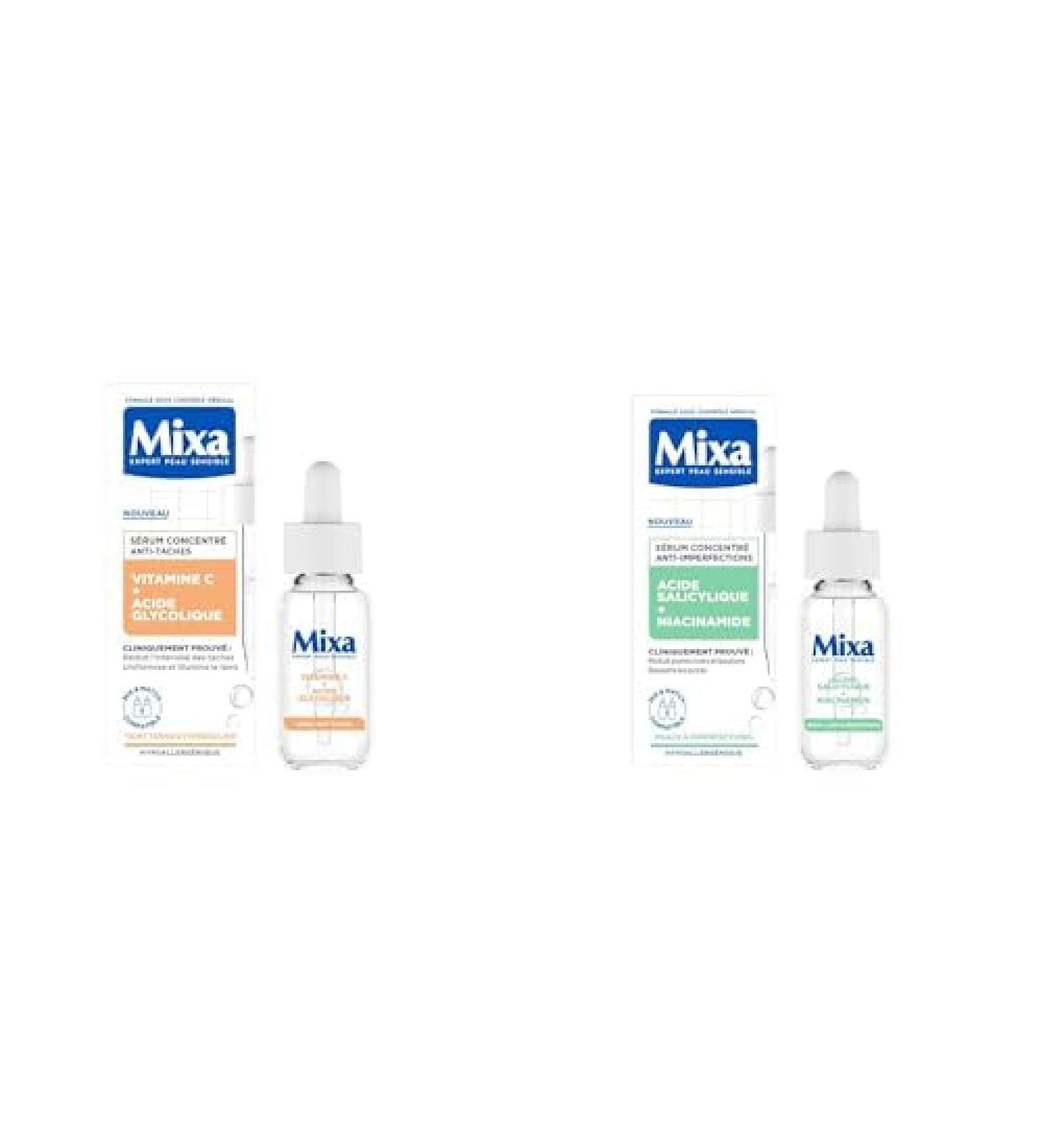 Mixa Mixa - Set of 3 Serums - Rehydrating Concentrated Serum for Dehydrated Skin 30ml + Anti-Dark Spot Concentrated Serum for Dull and Uneven Complexion 30ml + Anti-Imperfection Concentrated Serum 30ml