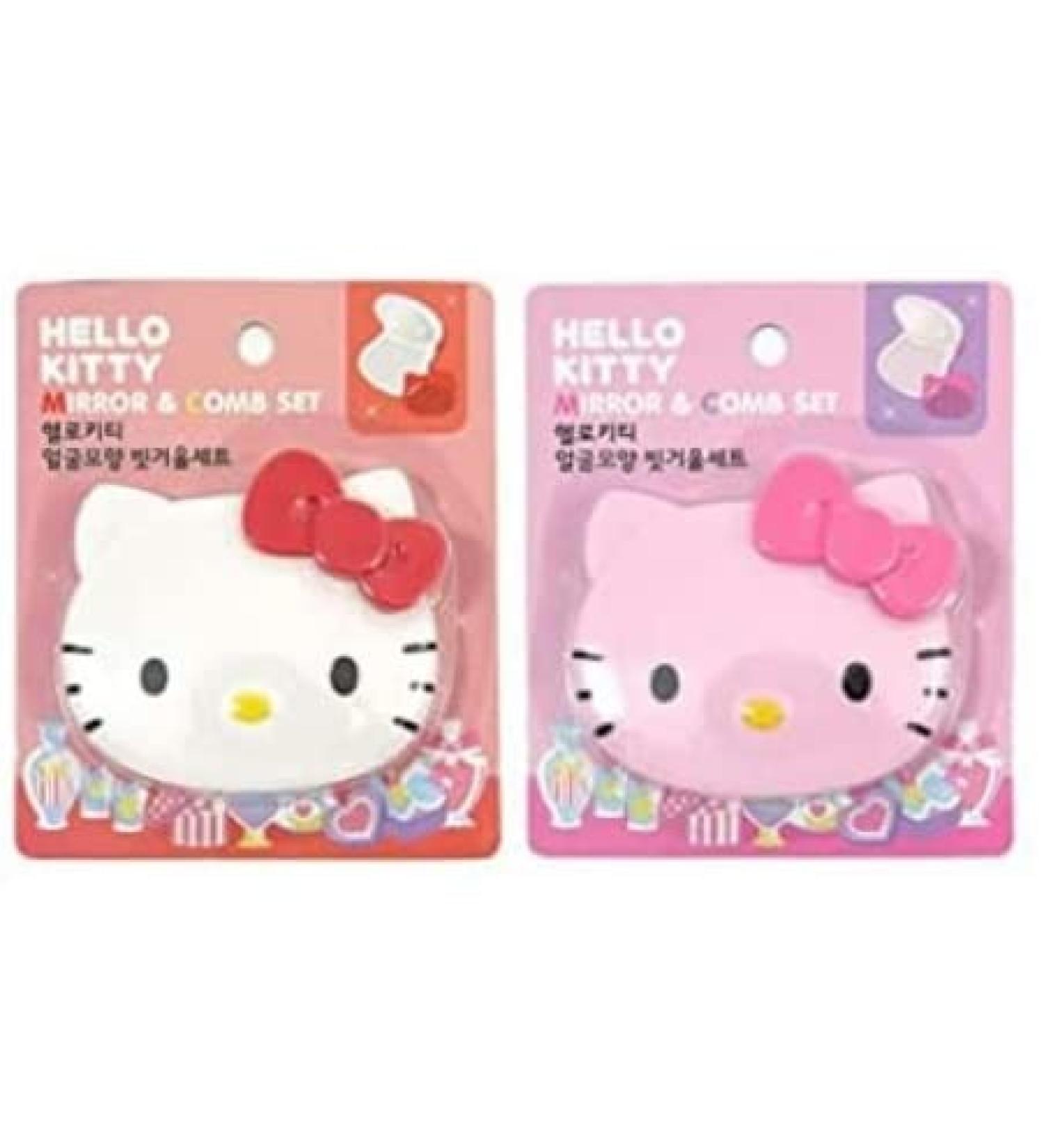 Sanrio Hello Kitty Die-Cut Compact Travel Handy Mirror Comb Set 1pc (Pink or Red) (Pink)