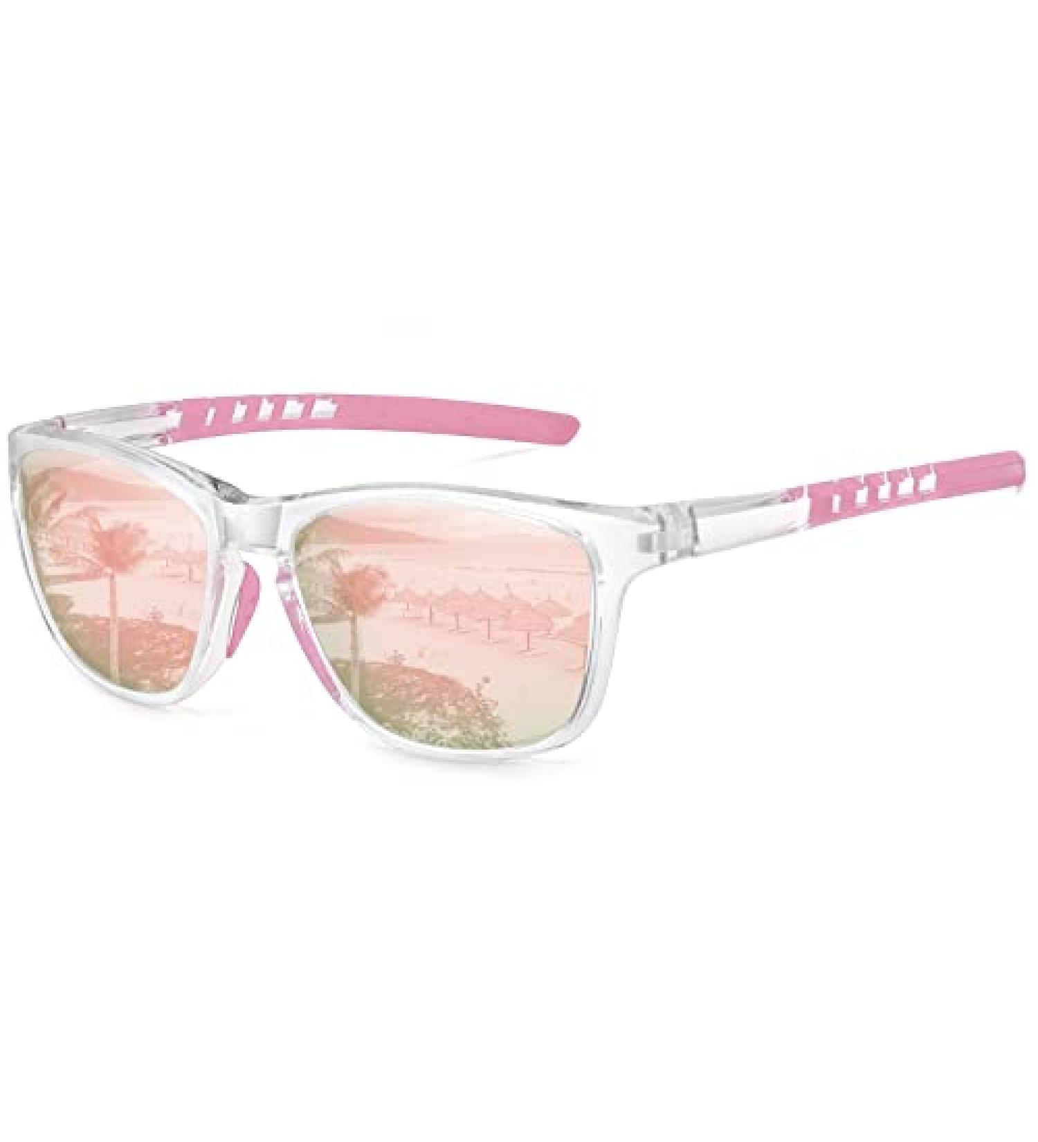 MEETSUN Polarized Sports Sunglasses | Transparent Frame-pink Mirror Lens | UV400 Protection for Men and Women - Buy Online on GoSupps.com