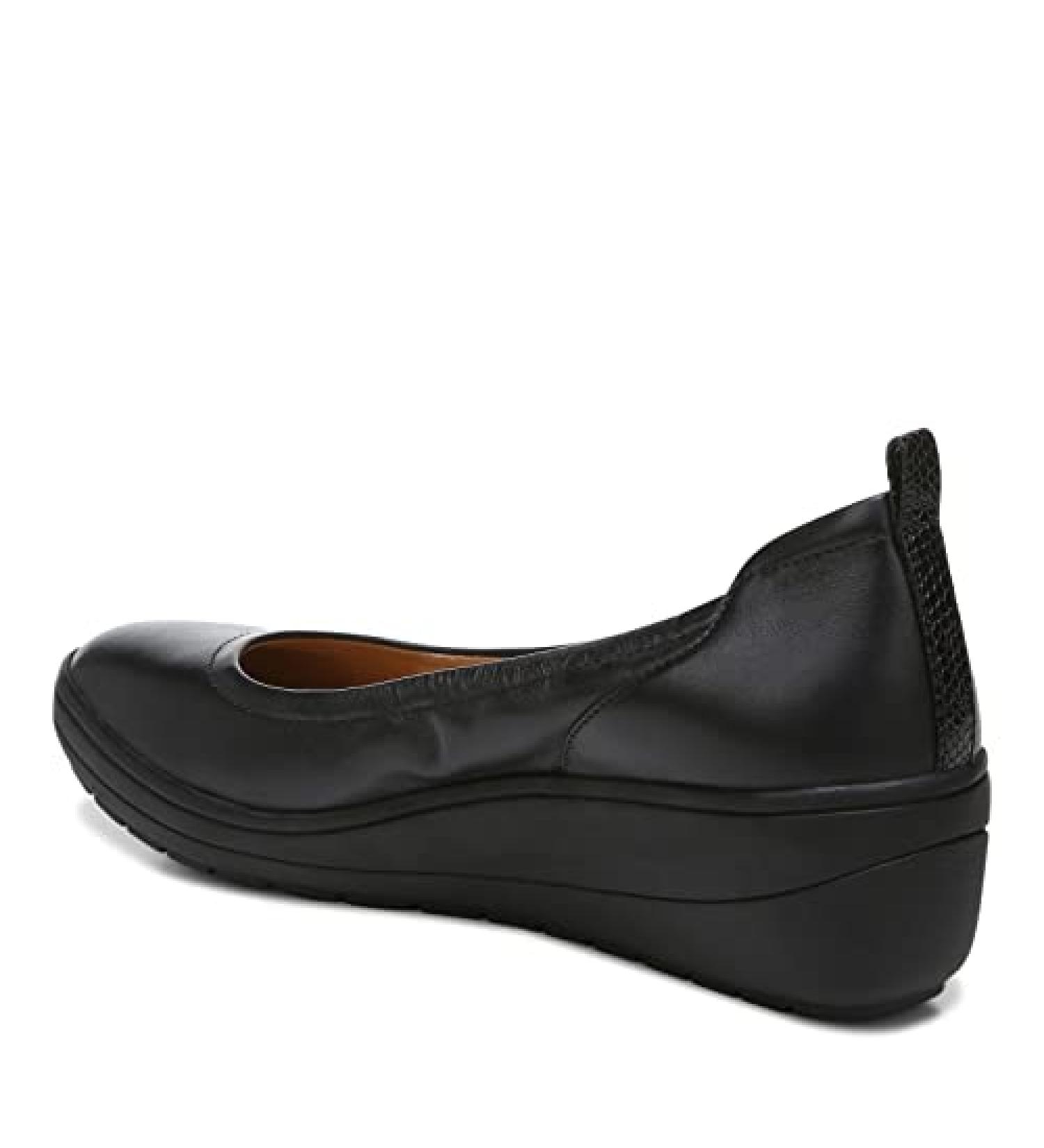 Vionic Women's Advantage Jacey Slip On Wedges - Black Leather Platform Wedges with Orthotic Insole - Buy Online on GoSupps.com