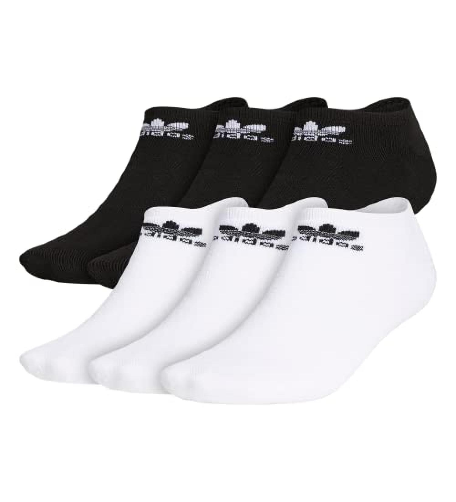 adidas Originals Unisex Adult Trefoil No Show Socks (6-Pack) - White/Black - Size Medium - Buy Online on GoSupps.com