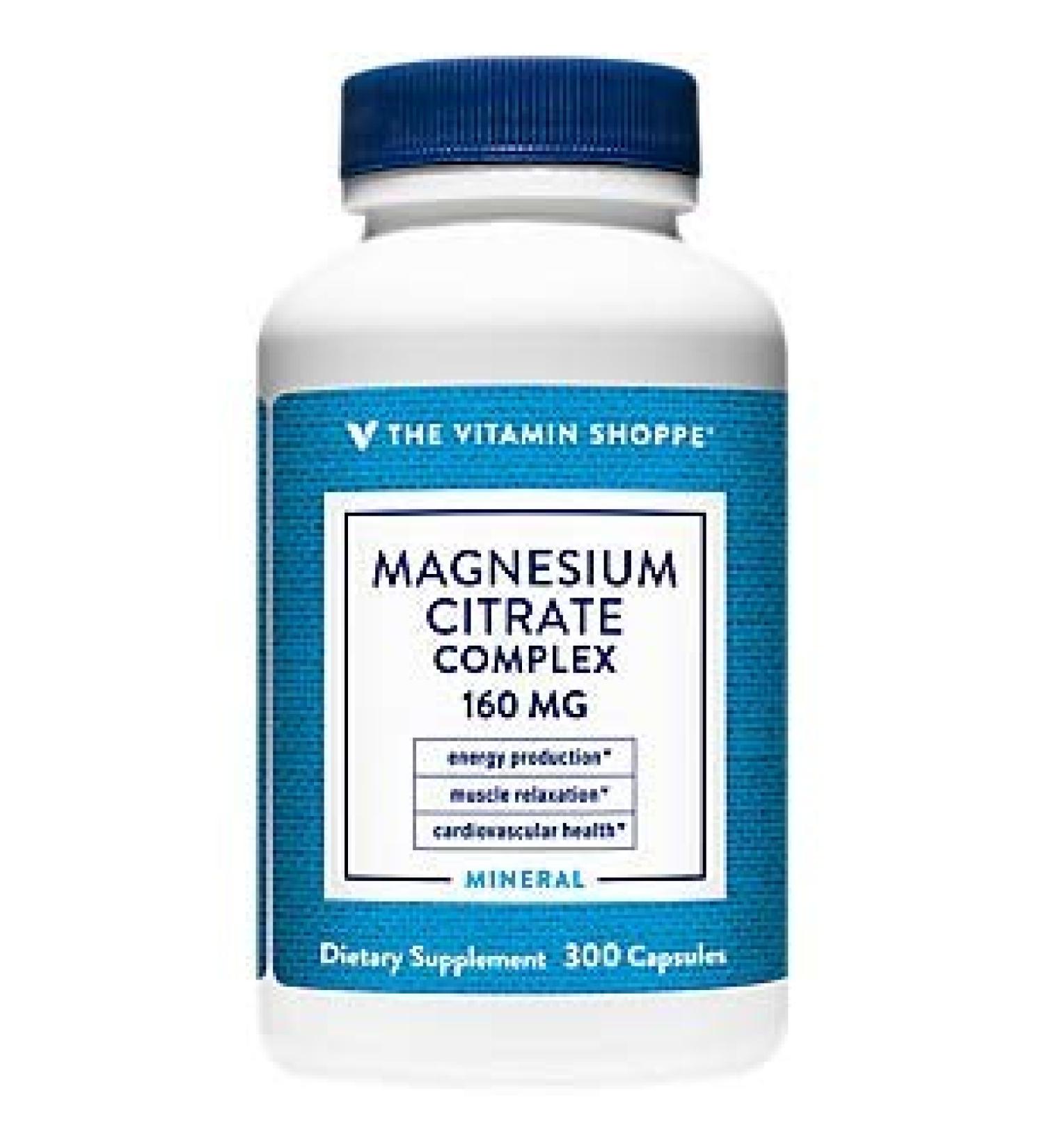 Vitamin Shoppe Magnesium Citrate Complex 160MG Mineral Supplement - Supports Bones, Teeth & Energy - 300 Capsules - Buy Online on GoSupps.com