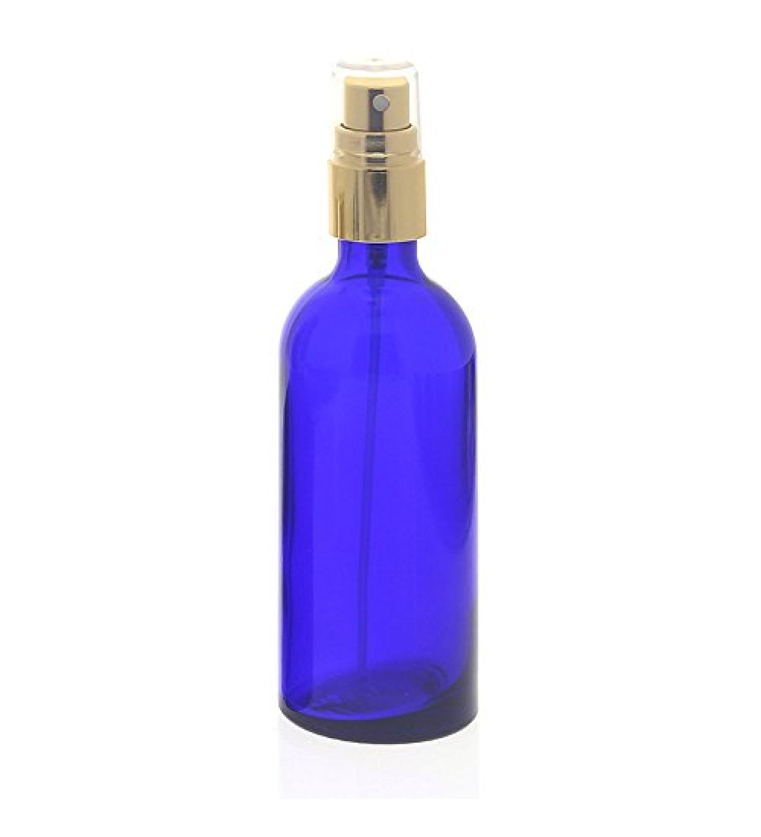 Blue glass bottle Kosmetex blue glass bottle with atomizer spray bottle 100ml glass bottle with pump atomizer 100 ml gold