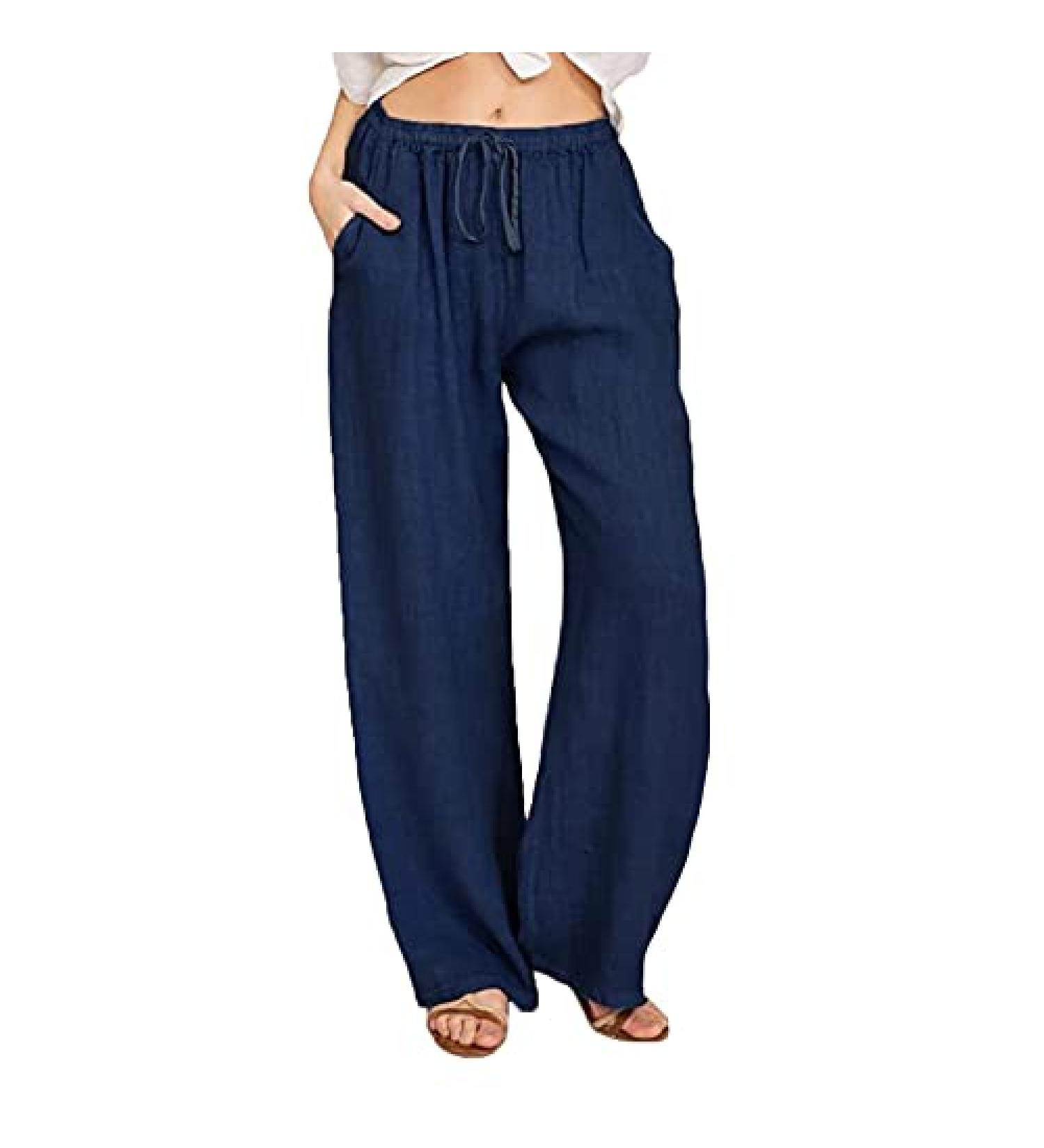 Apendorf Women's Linen Wide Leg Pants - Summer Casual Bottoms with Pockets | Navy, 3X-Large - Buy Online on GoSupps.com