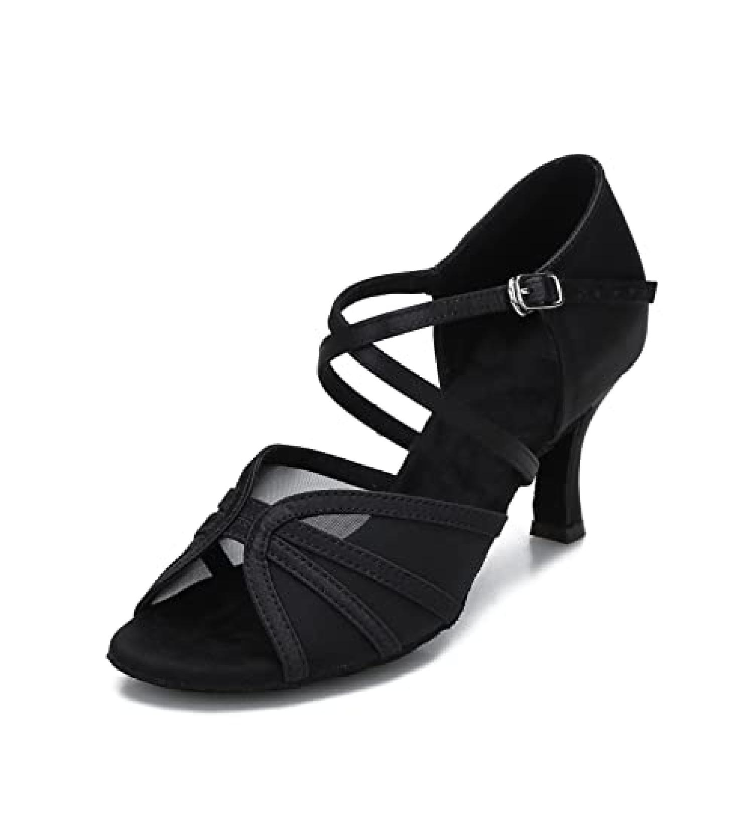 CLEECLI Women's Ballroom Dance Shoes Latin Salsa Cross Strap - Black 3 Inch Heel - Buy Online on GoSupps.com