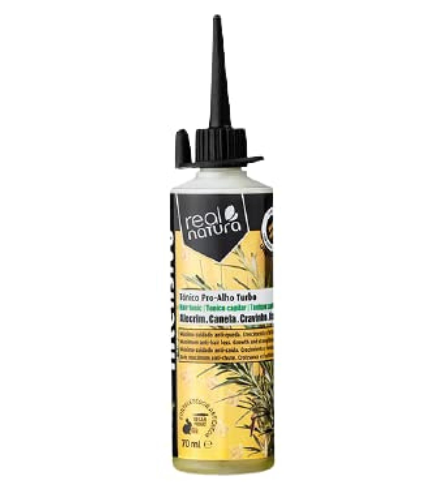 Real Natura ProAlho Turbo Tonic effective strengthening hair stimulation natural formula with garlic easy use daily or weekly use 70 ml