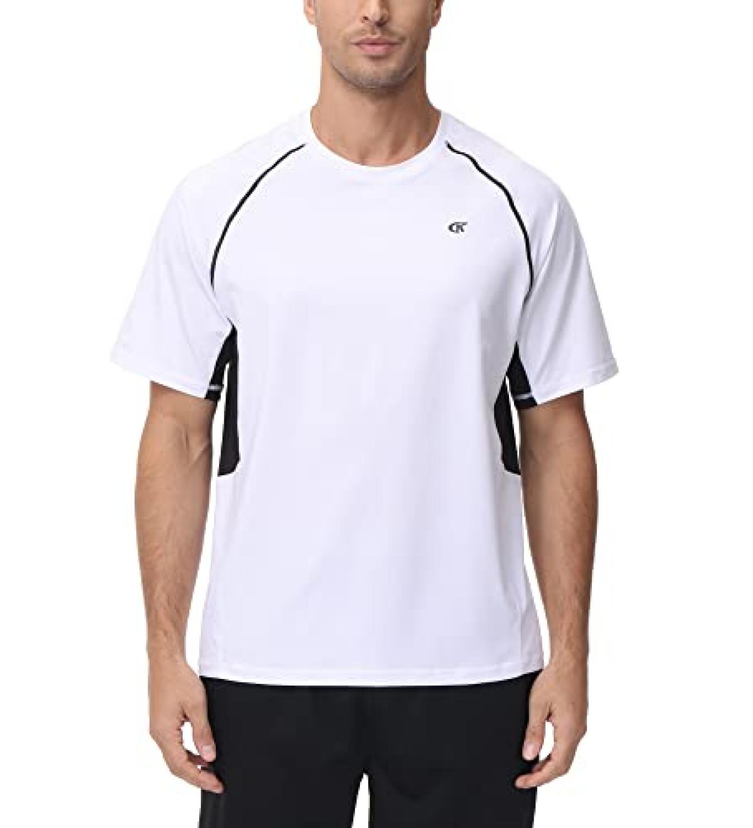 Men's UPF 50+ Rash Guard Swim Shirt Short Sleeve - White/Black - 4XL - Buy Online on GoSupps.com