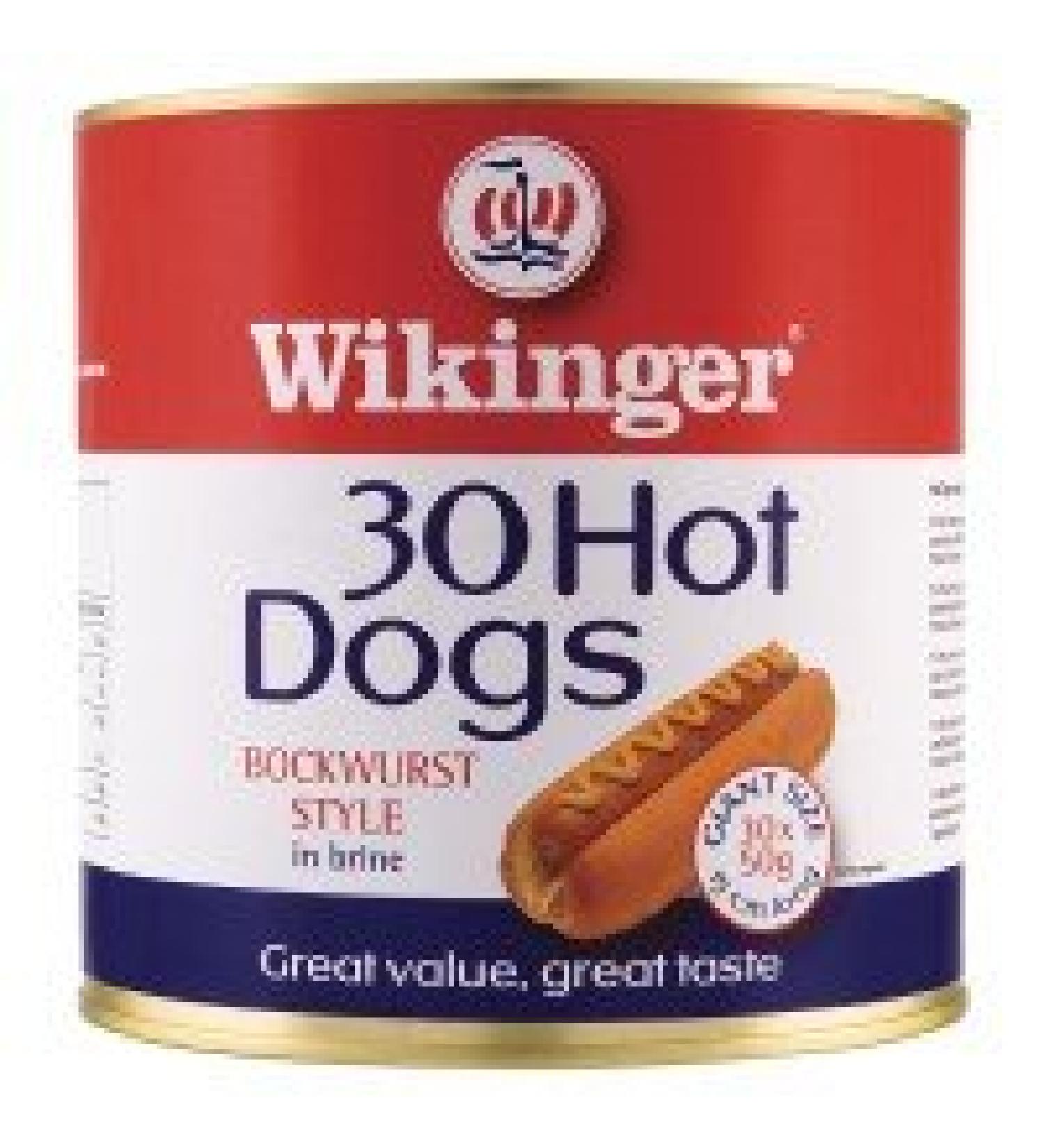 Wikinger 30 Hot Dogs Beechwood Smoked Bockwurst Style in Brine 3000g