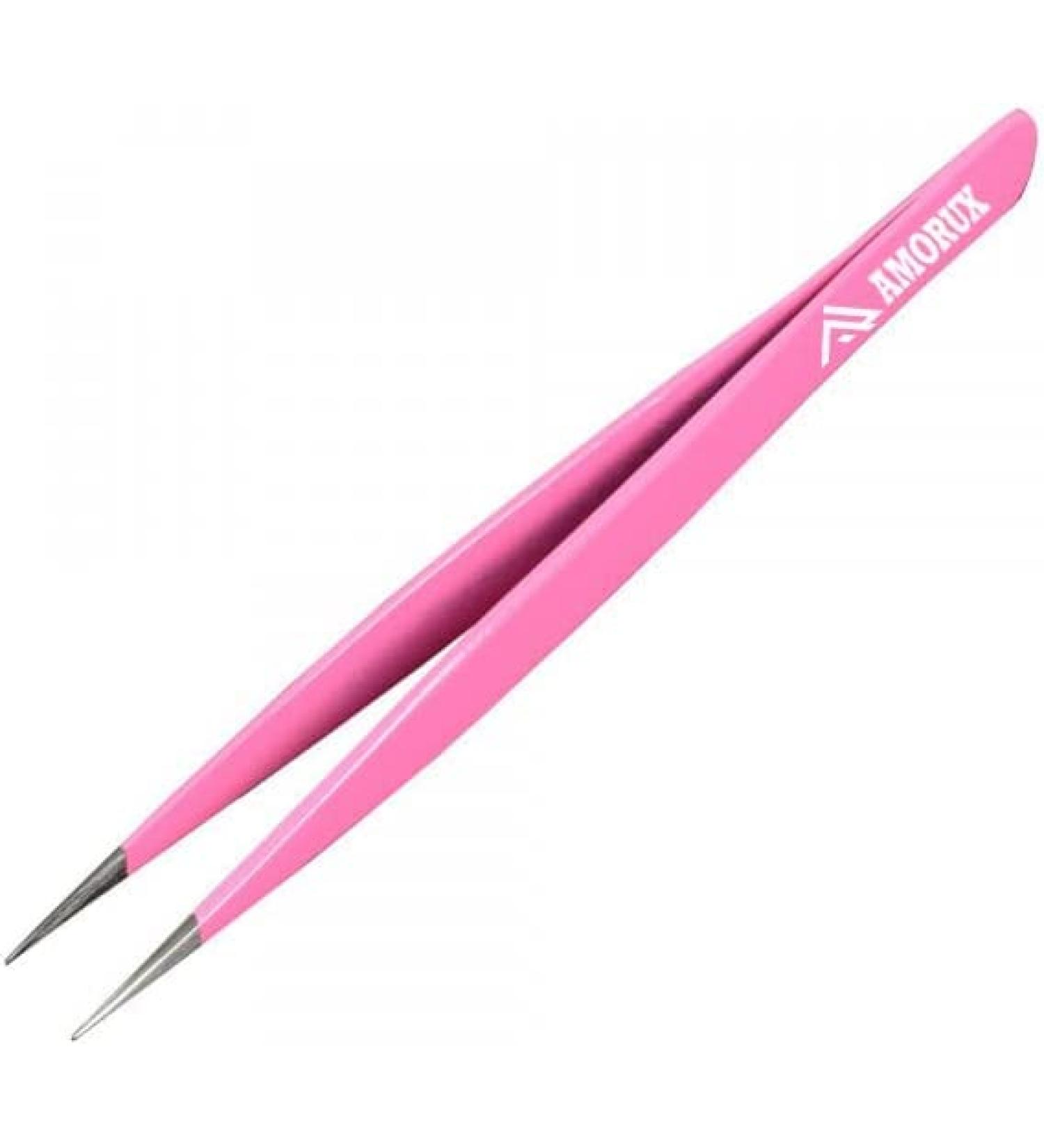 Tweezers Professional Pointed Tweezer for Facial Hair Women & Men Stainless Steel Precision Tweezers for Ingrown Hair Tweezers (Pink Pointed)
