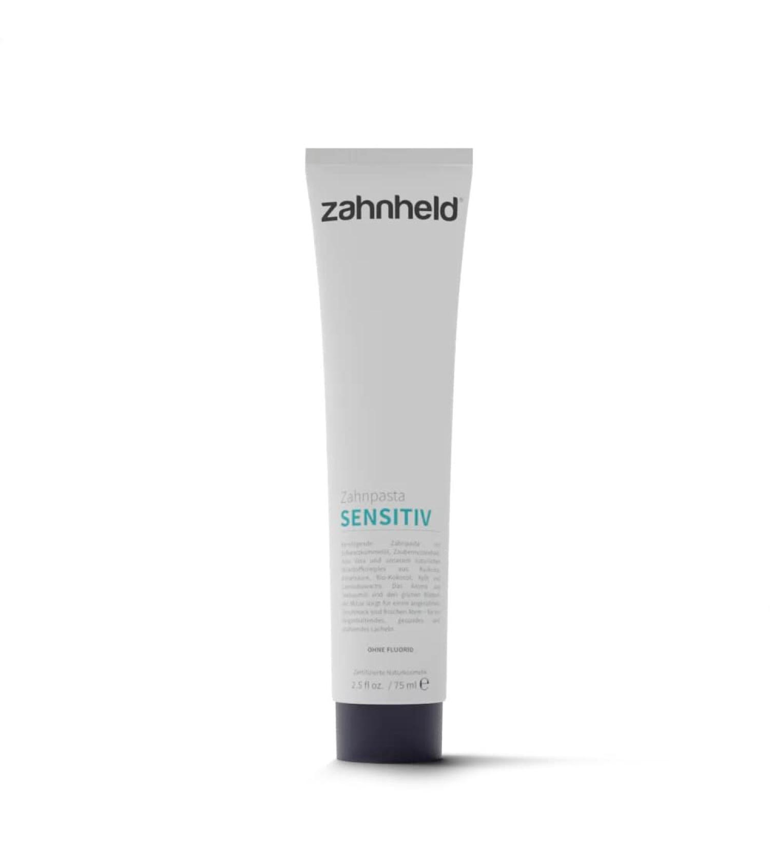 Zahnheld Sensitive Toothpaste with Turmeric & Aloe Vera - Vegan Fluoride-Free Natural Cosmetics (75ml) - Ideal for International Shipping - Buy Online on GoSupps.com