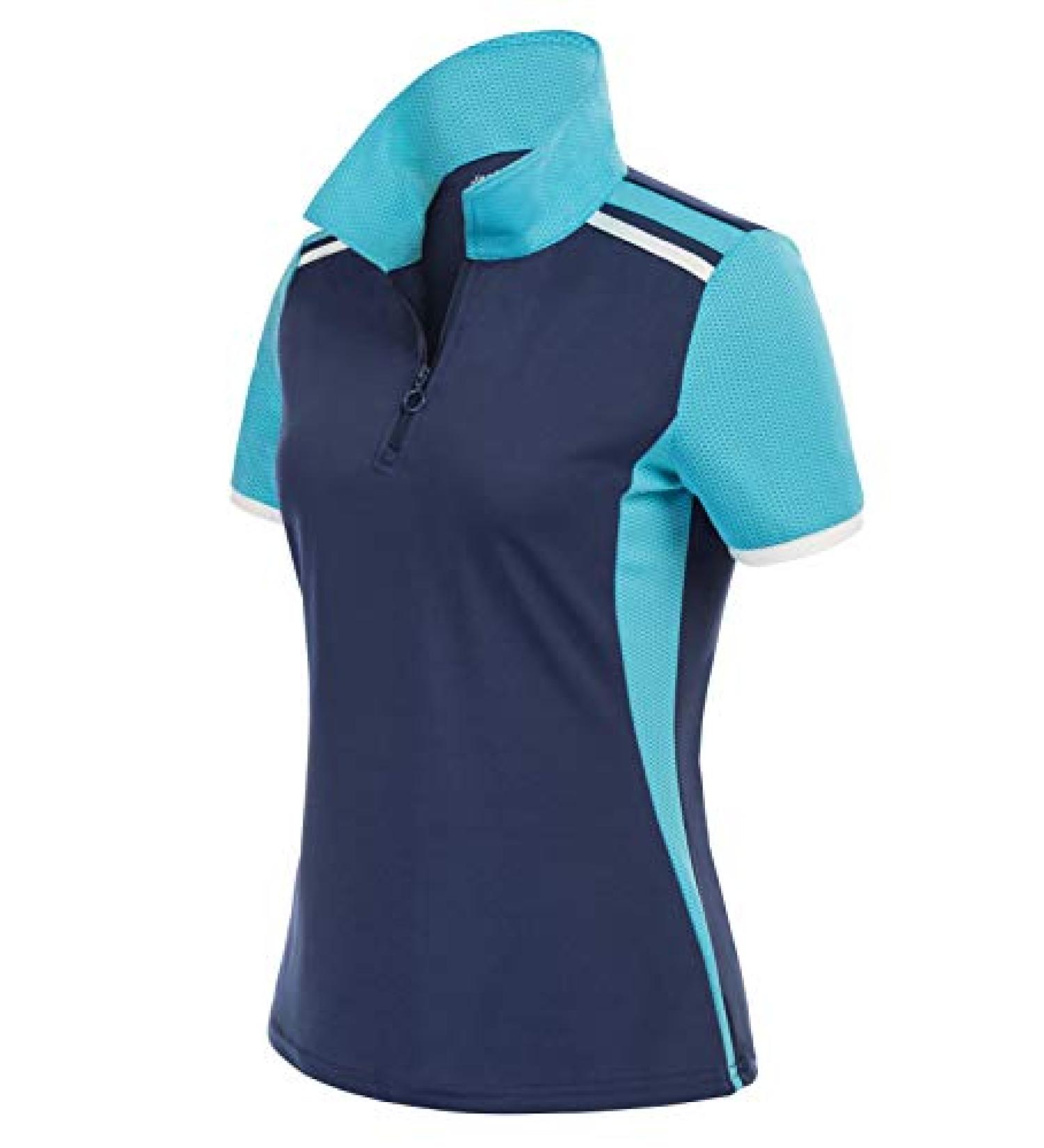 JACK SMITH Women's Short Sleeve Golf Polo Shirt | Dry Fit Moisture Wicking | Navy + Blue | Large Size - Buy Online on GoSupps.com