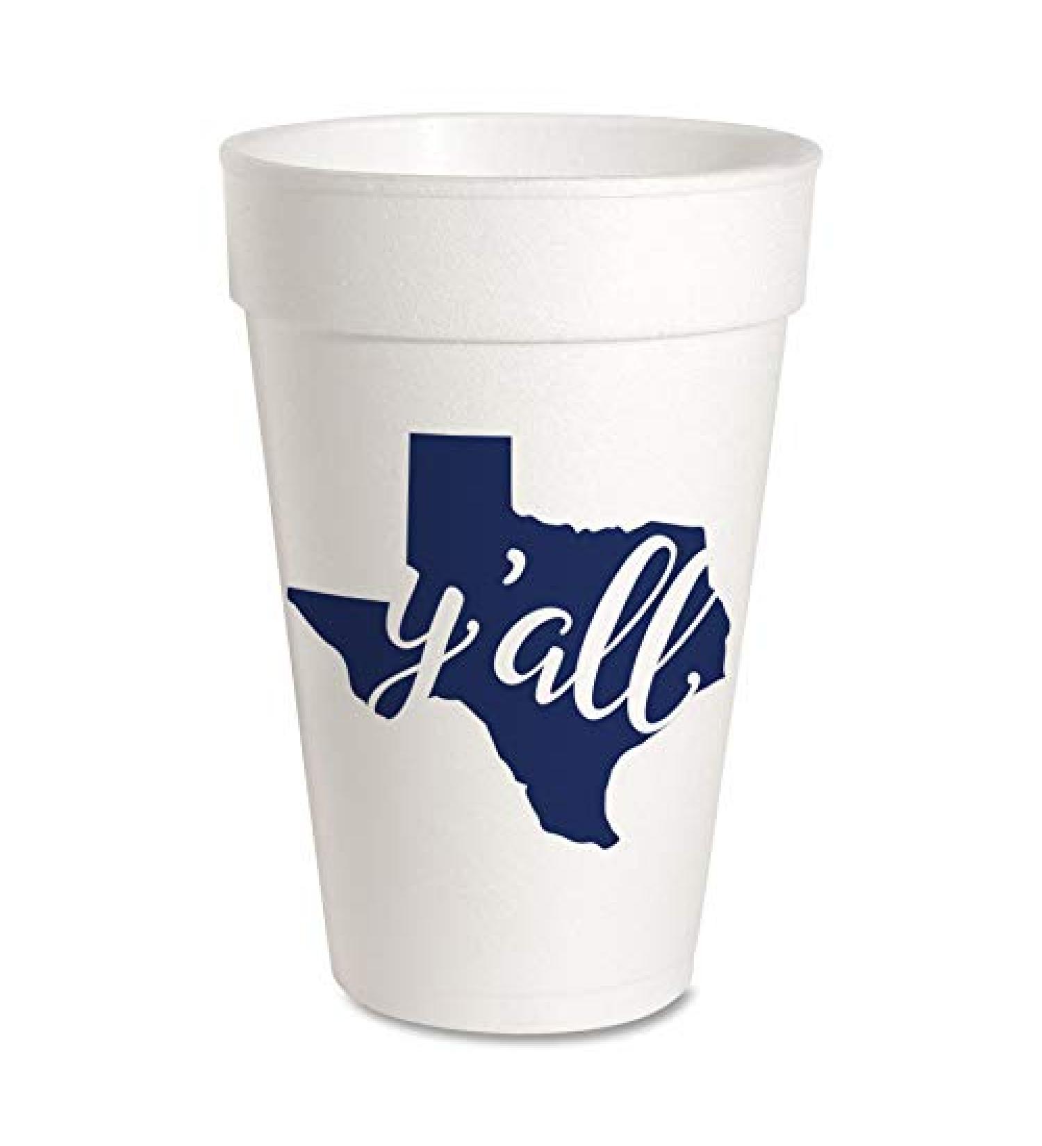 Texas Party Cups - Styrofoam 16oz 10 Pack (Texas Y'all)