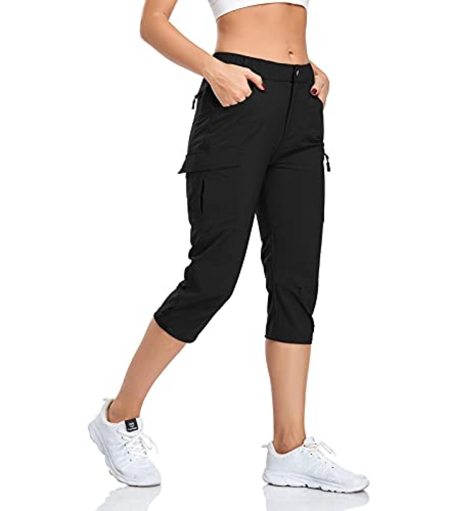 GymBrave Women's Hiking Cargo Pants - Quick Dry Capris for Outdoor Camping - UPF 50, Water Resistant, Zipper Pockets - Black, Medium - Buy Online on GoSupps.com