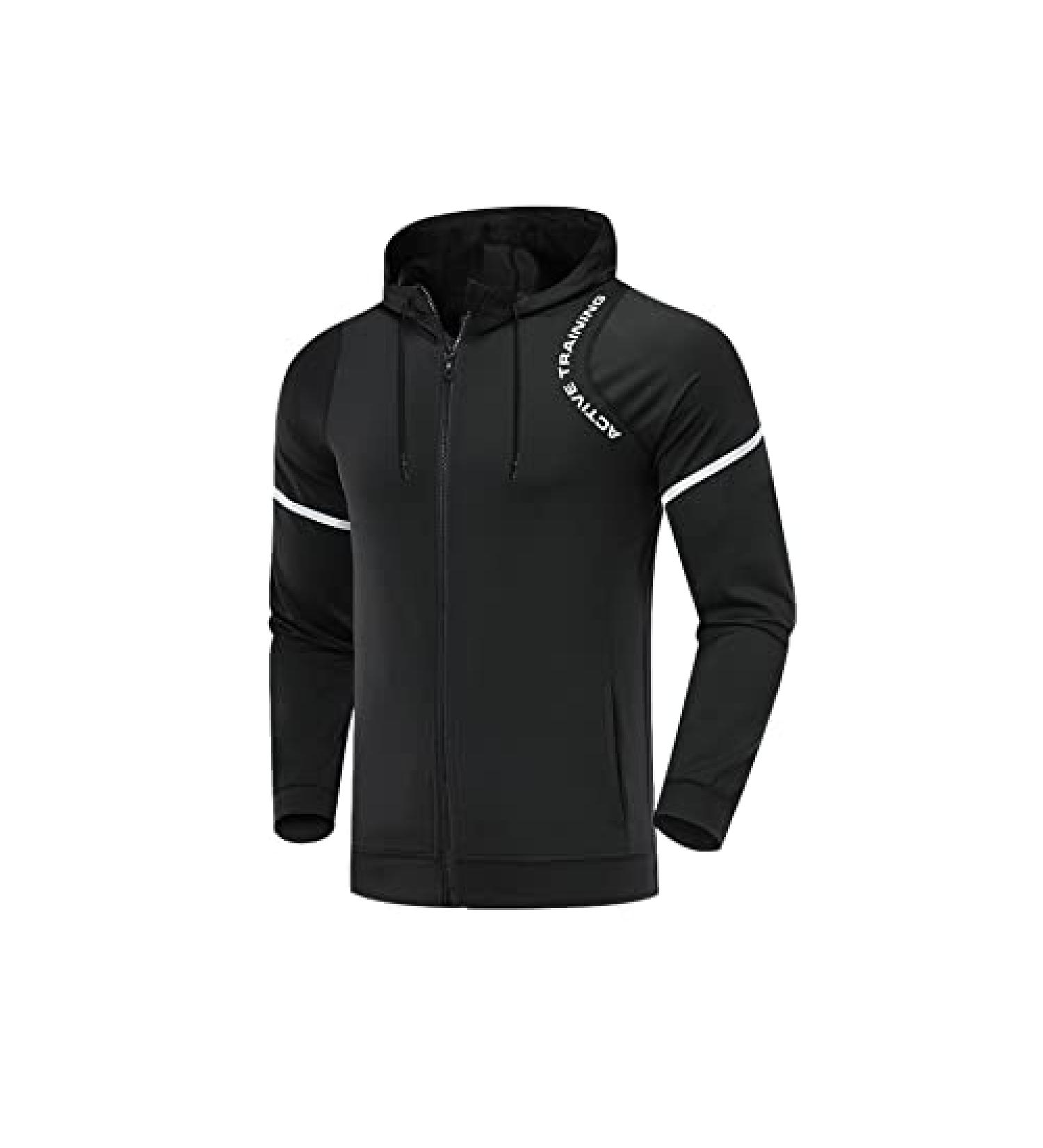 MAXERIA Men's Reflective Zip Up Running Jacket - Black, Medium | Dry Fit Workout Hoodie - Buy Online on GoSupps.com