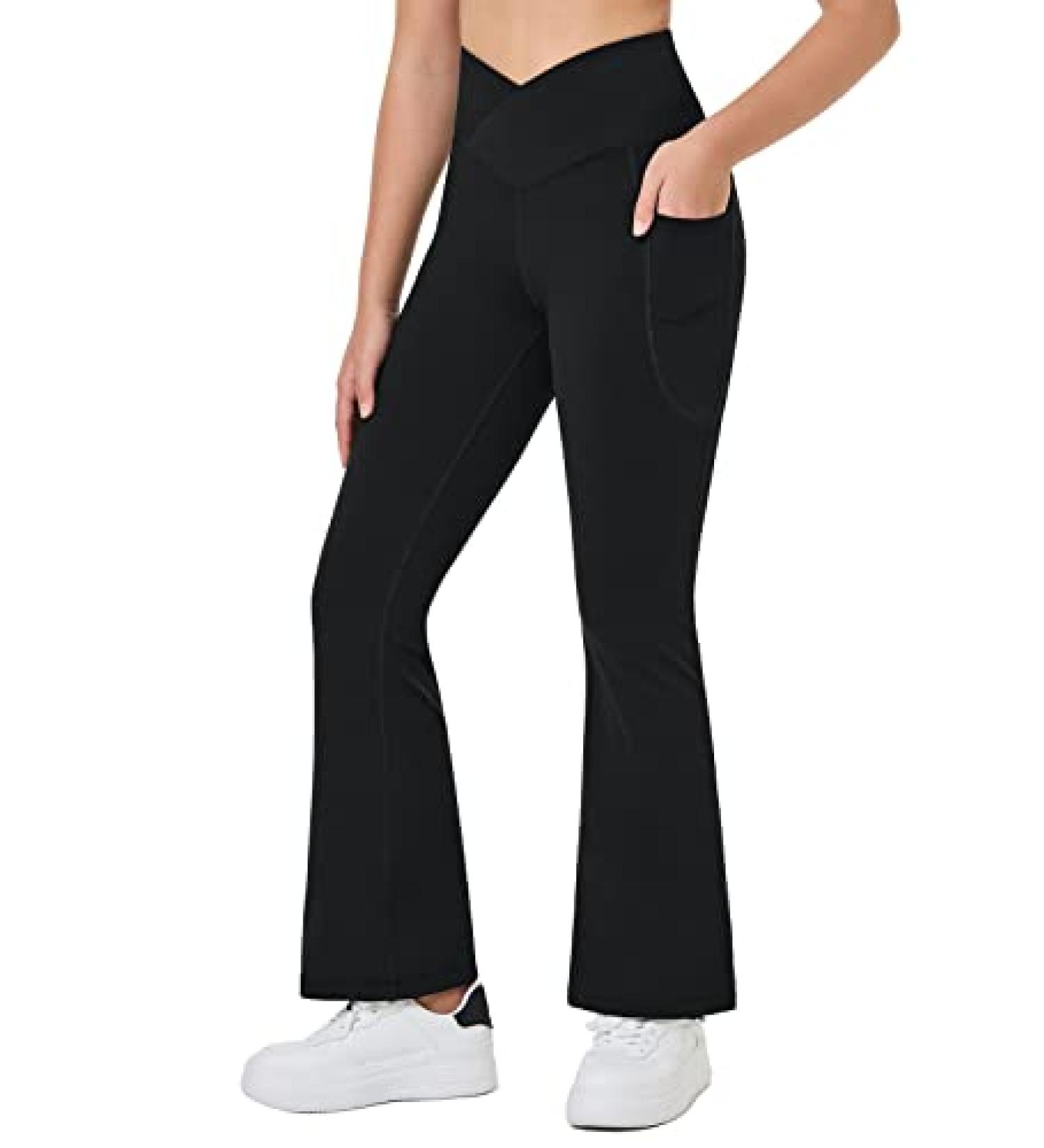 BALEAF Girls' High Waisted Crossover Flare Yoga Dance Leggings with Pockets in Black - Medium - Buy Online on GoSupps.com