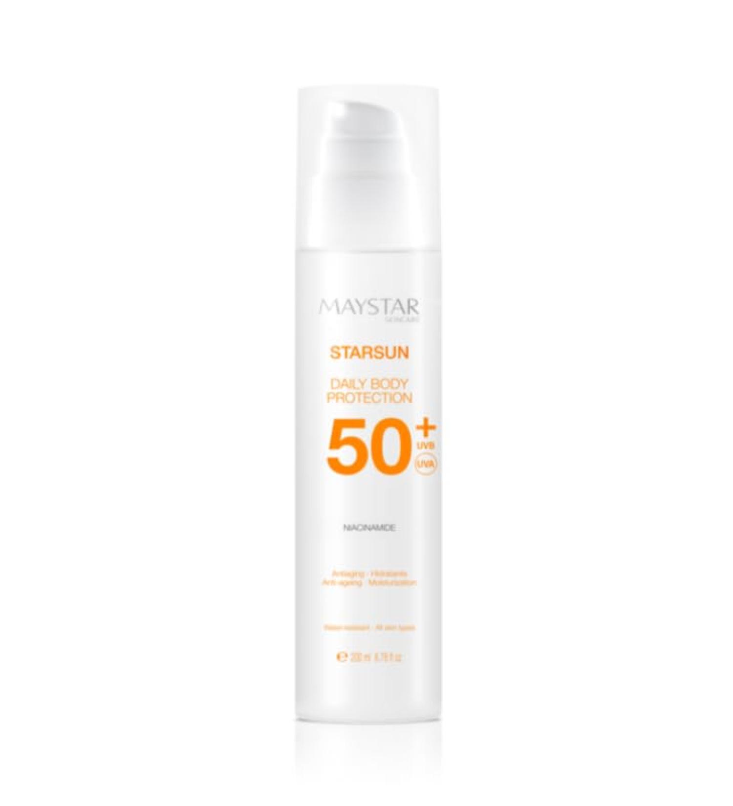  MAYSTAR MAYSTAR SKINCARE STARSUN DAILY BODY PROTECTION SPF 50+ Body sunscreen with moisturizing and anti-aging niacinamide with high UVB UVA and blue light protection. - Buy Online on GoSupps.com