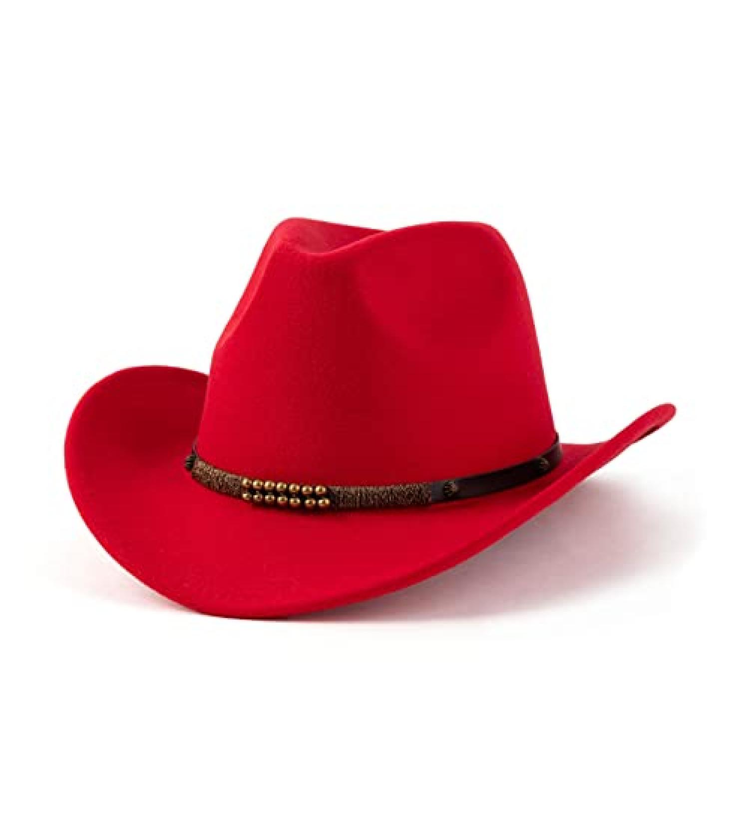 EOGIMI Western Cowboy Hat for Women Men - Red Felt Wide Brim Panama with Belt Buckle Bead Band (Medium) - Buy Online on GoSupps.com