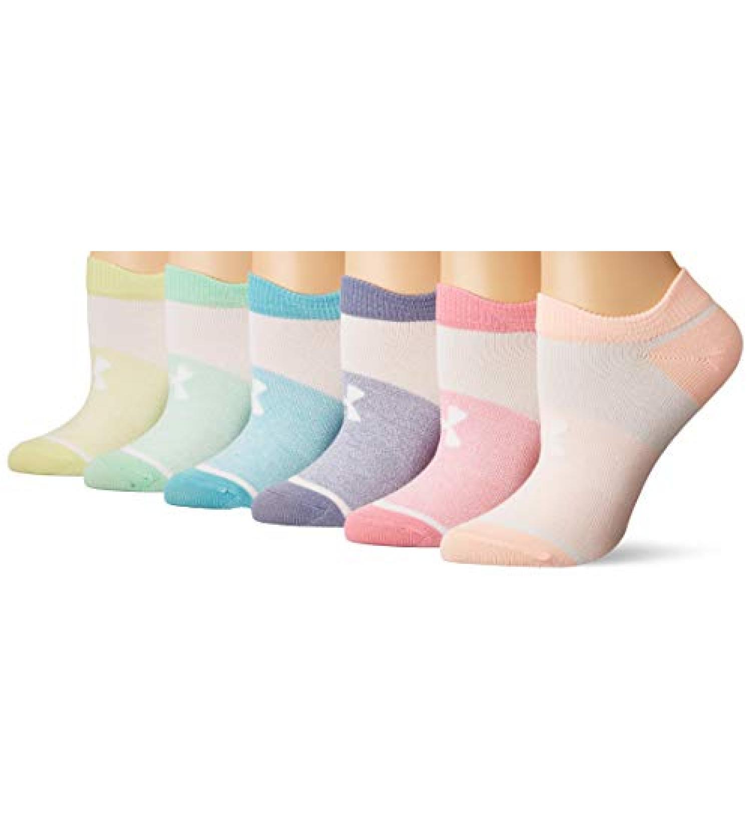 Under Armour Youth Essential 2.0 Lightweight No Show Socks - 6 Pack, Small, Lipstick Pink Assorted - Buy Online on GoSupps.com
