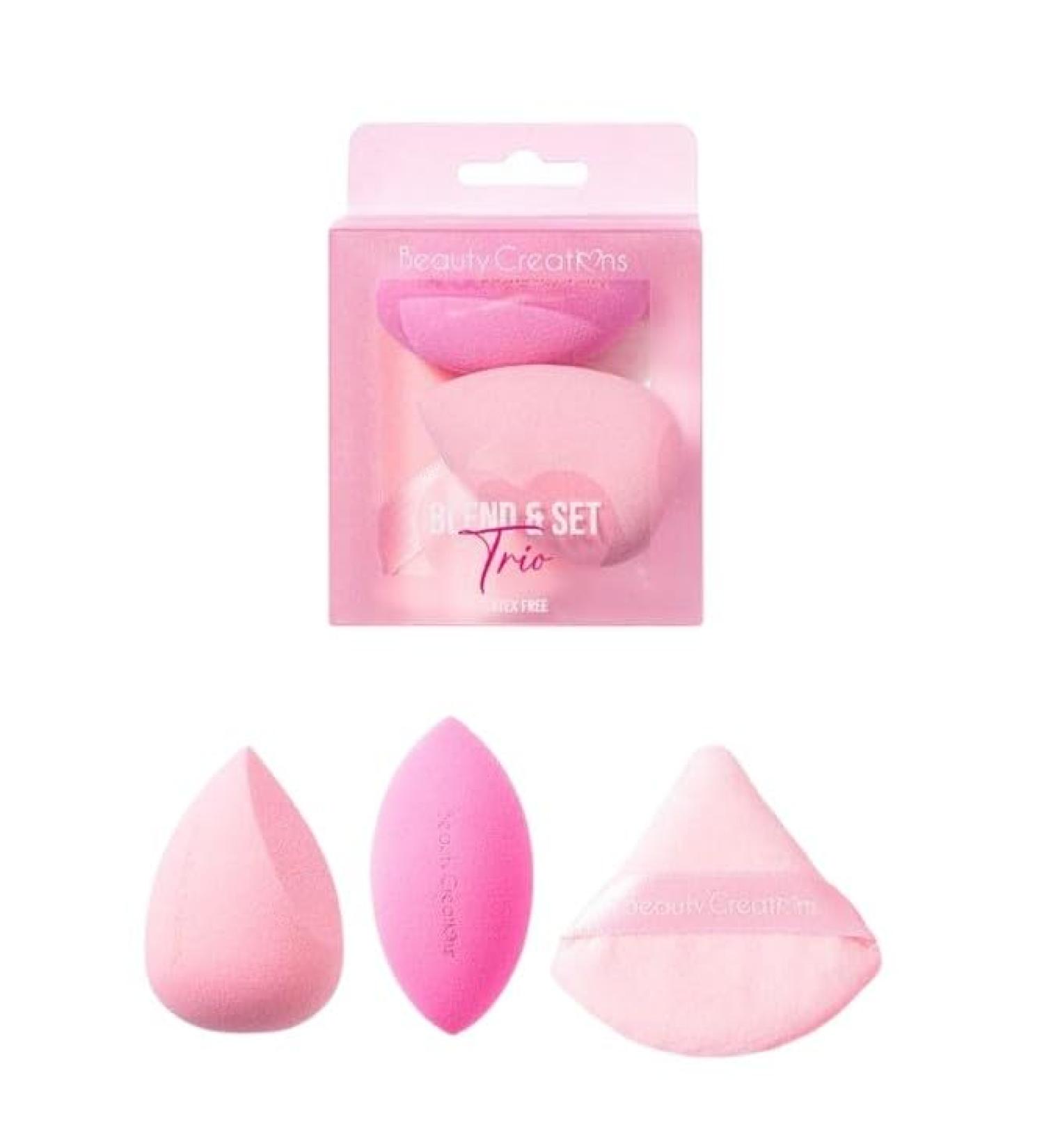 Beauty Creations | "BLEND & SET TRIO" 3 Piece Latex Free Blending Sponges & Triangle Powder Puff Set