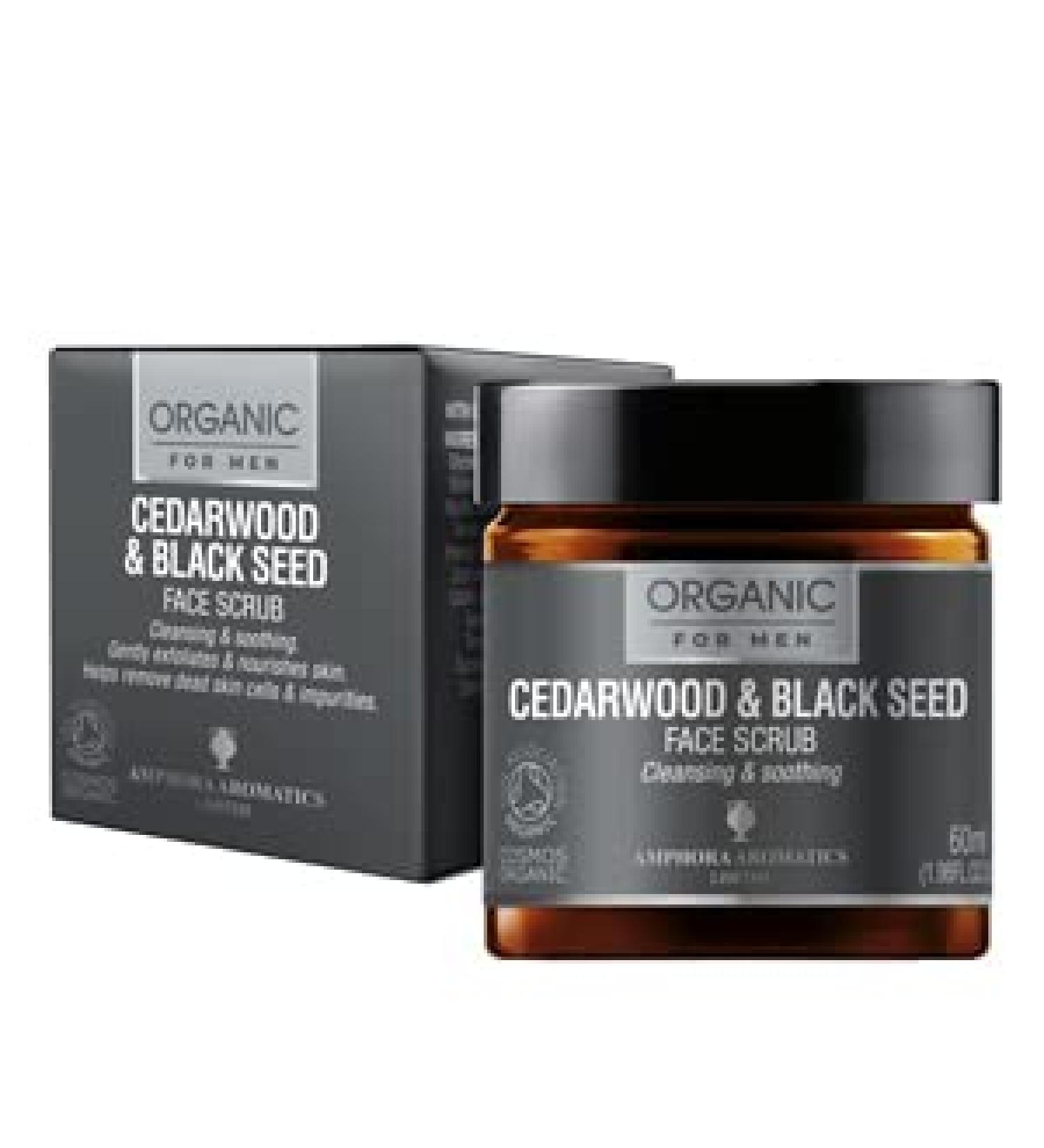 Amphora Aromatics Cedarwood & Black Seed Face Scrub For Men COSMOS Organic 60ml - Buy Online on GoSupps.com