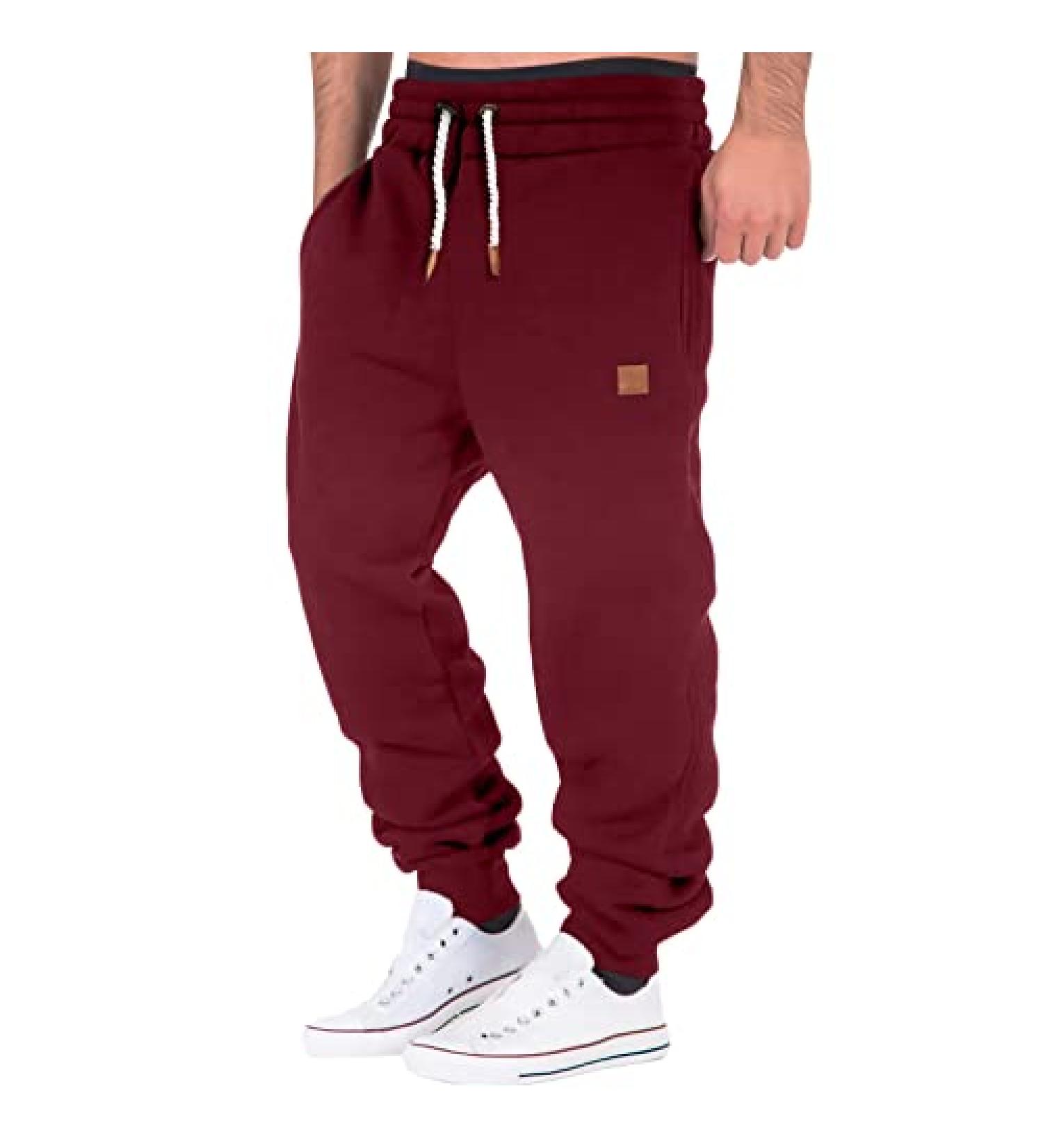 Men's Heavyweight Fleece Cargo Sweatpants | Elastic Waist Jogger Pants | Wine | Large - Buy Online on GoSupps.com