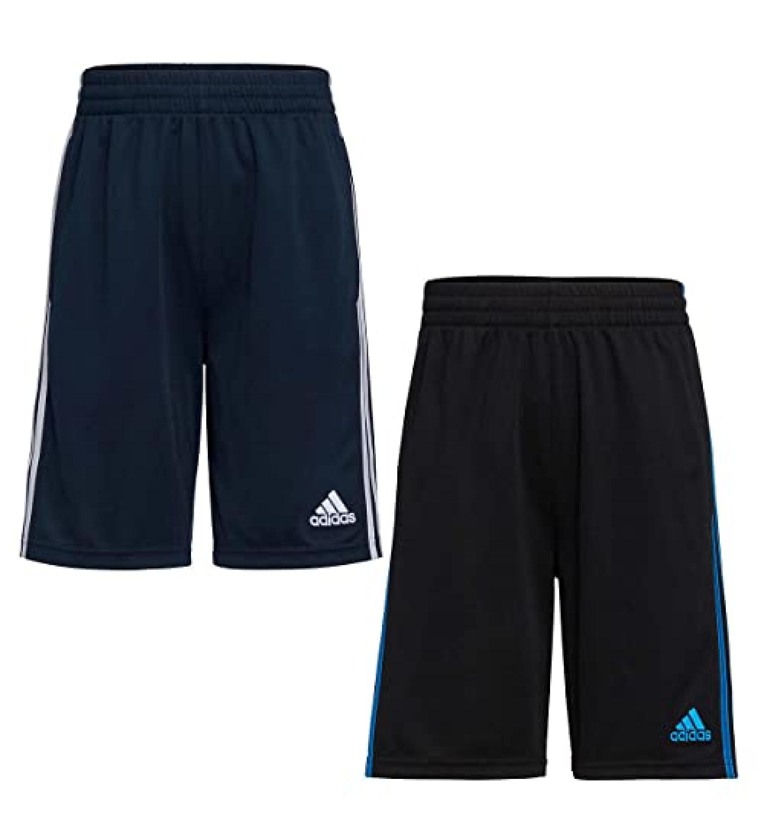 adidas Youth 2-Pack 3 Stripes Shorts - Navy/White & Black/Bright Blue (Large) - Buy Online on GoSupps.com