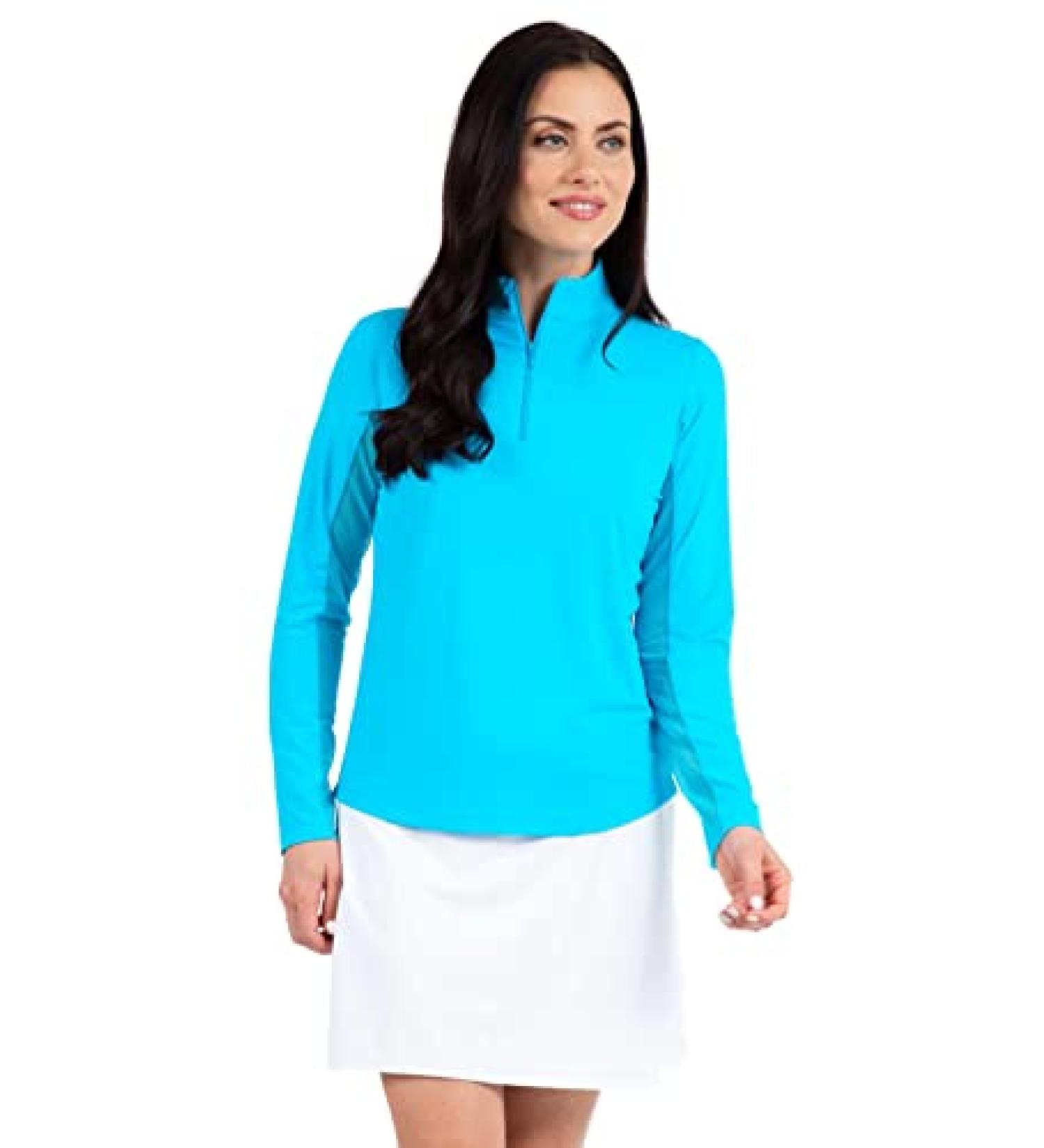 IBKUL Sun Protective UPF 50+ Icefil Cooling Long Sleeve Mock Neck Top - Turquoise Solid XXL - Buy Online on GoSupps.com