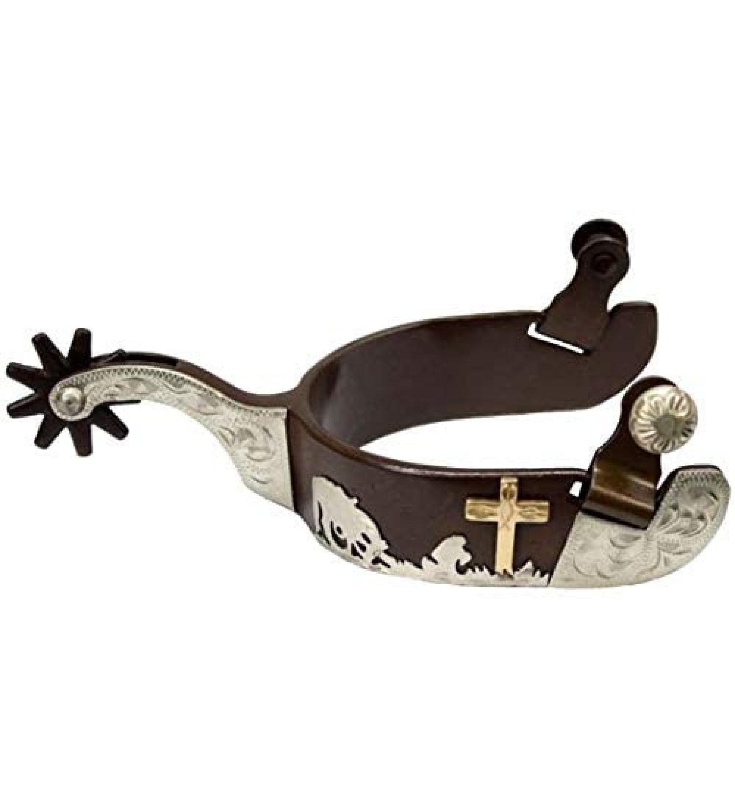 Showman Men's Brown Steel Show Spurs w/Gold & Silver Praying Cowboy Design! New Horse TACK!